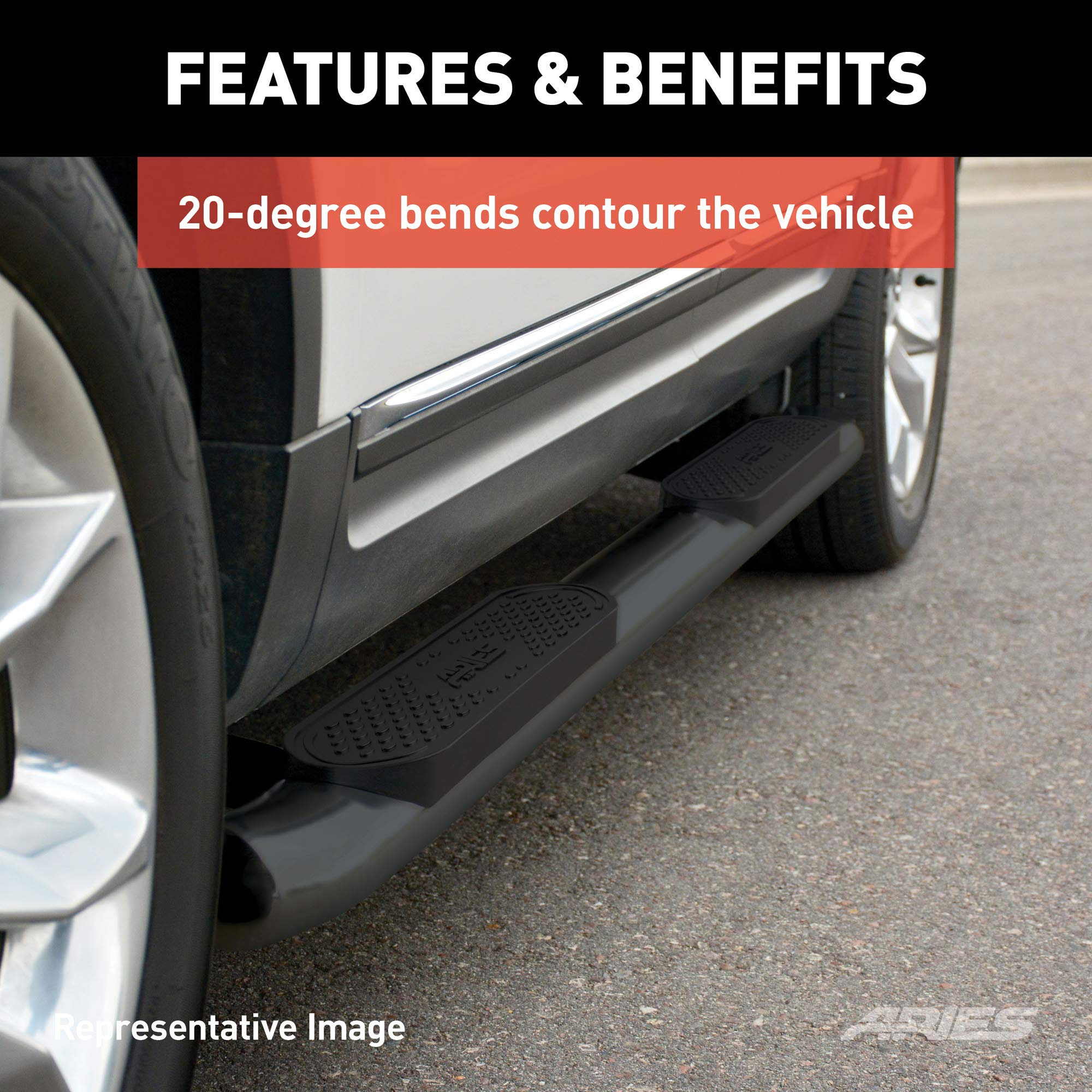 4-Inch ARIES Oval Black Steel Nerf Bars, Select Chevrolet Silverado, GMC Sierra 1500, 2500, 3500 HD
