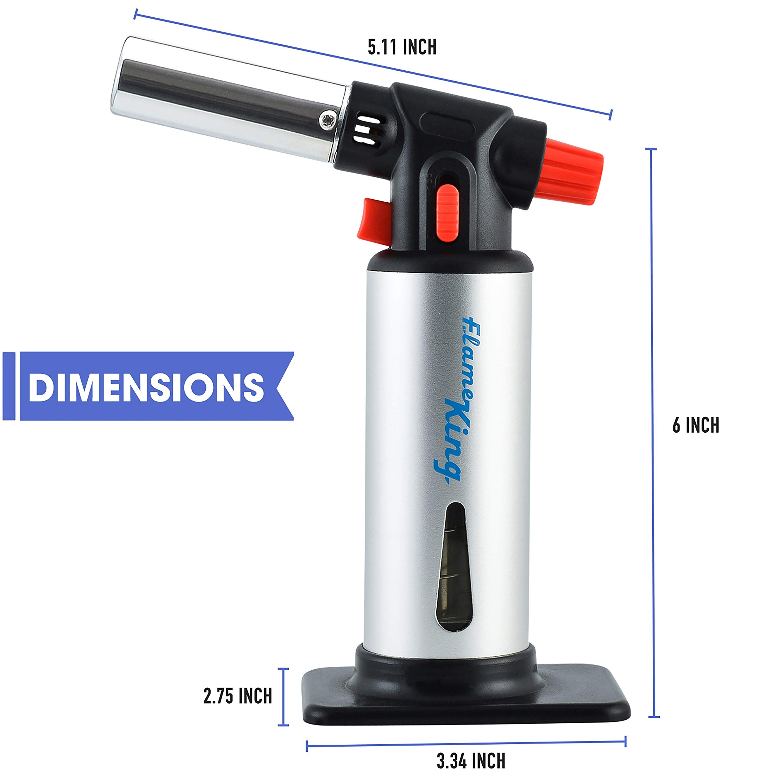 Flame King Kitchen Torch Refillable Culinary Butane with Igniter and Safety Lock, Multi-Use, Stainless Steel