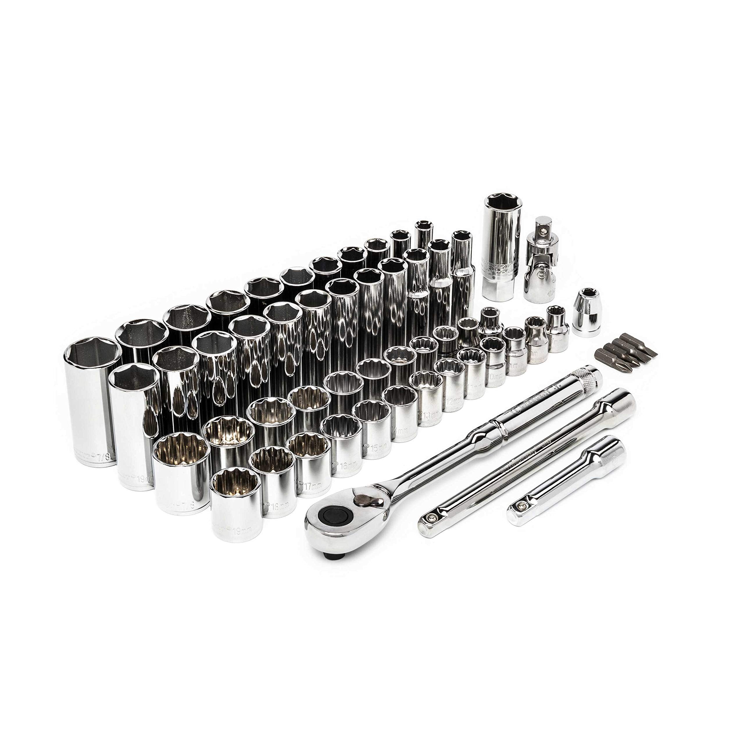 Crescent 3/8" Drive 57 Pc Standard & Deep 6 and 12 Point SAE/Metric Mechanics Tool Set - CSWS10C