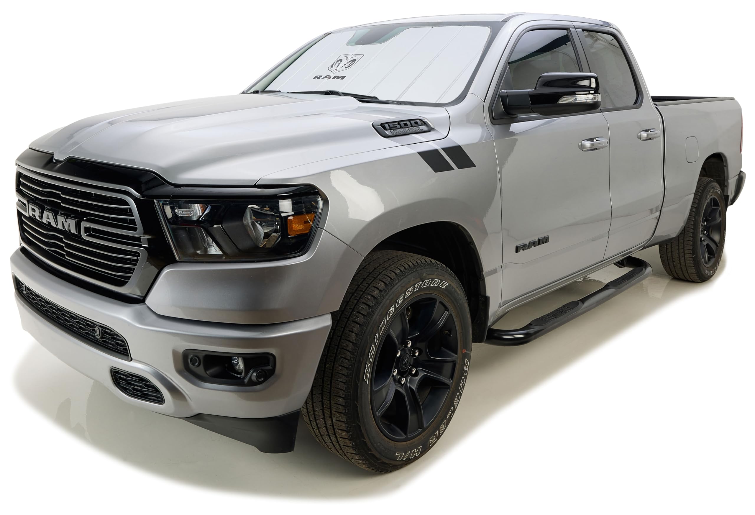 Covercraft Stacked Logo Ram Truck UVS100 Original Sunscreen | Fits 2009-2024 Dodge Ram 1500 (2019-2024 Classic Only) | Silver