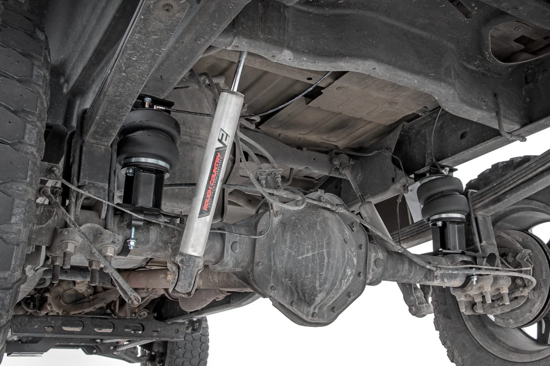 Rough Country Air Spring Kit Rear with Onboard Air Compressor for Chevy Silverado & GMC Sierra 2500HD (2001-2010) 10.25"-11.25" Rear
