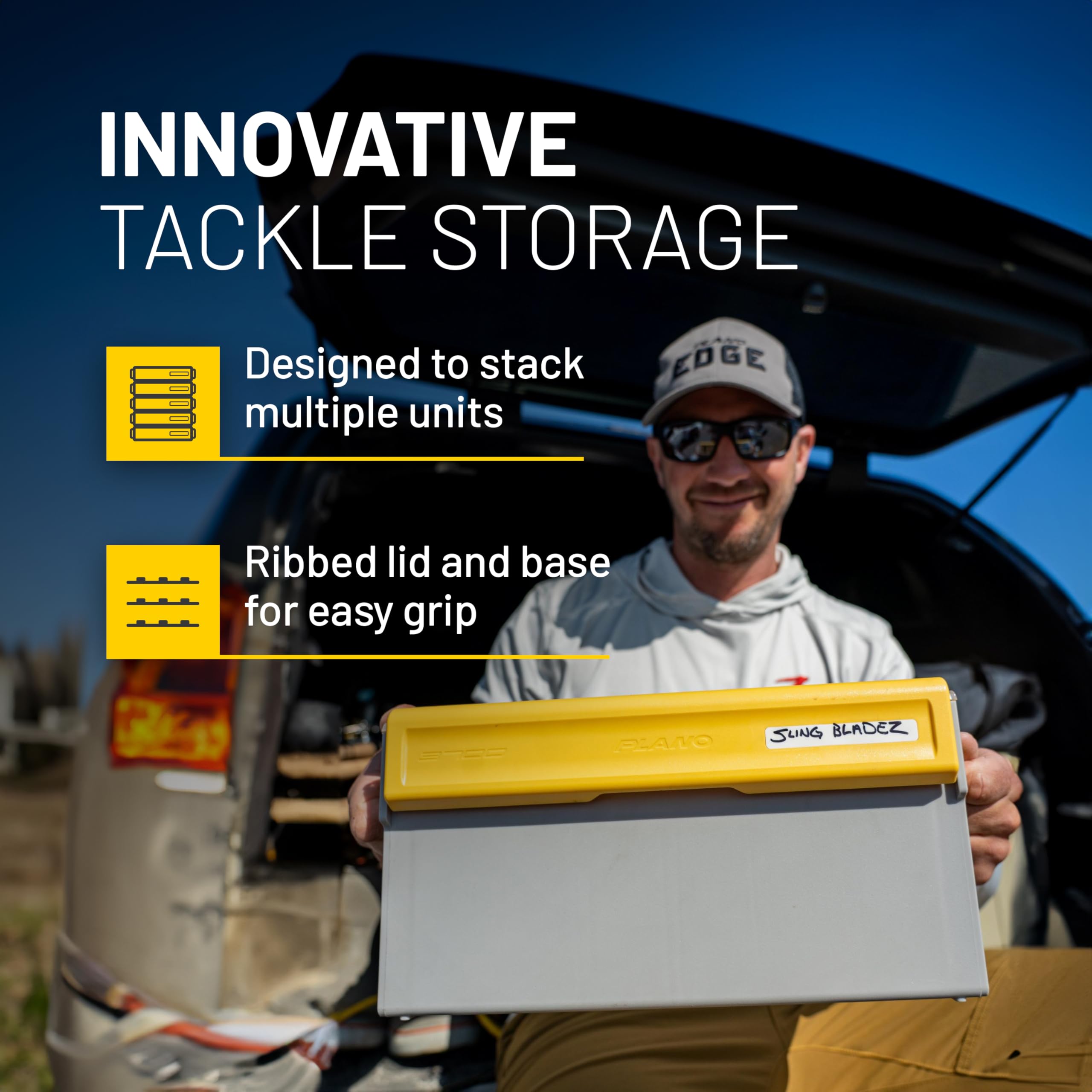 Plano EDGE Tackle Utility Box Premium Spinnerbait, Clear and Yellow, Rust-Resistant Storage, Waterproof Tackle Tray Organizer for Buzz Baits, Swimbaits, and Crankbaits