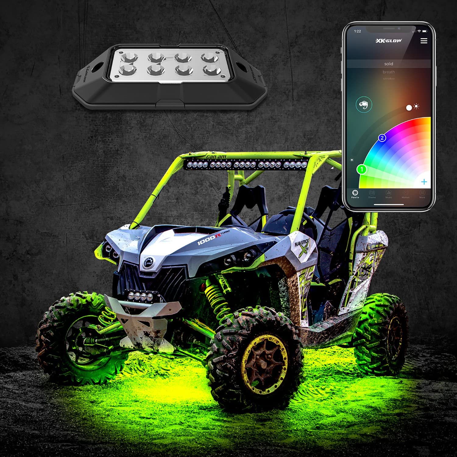 XKGLOW 4pc XK-Rock-STA-DM 6W LED Rock Light Standard Kit with Dual-Mode Dash Mount Controller