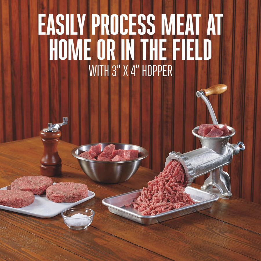Weston Manual #10 Tinned Meat Grinder and Sausage Stuffer, 4.5mm & 10mm plates, + 3 sausage funnels, Silver
