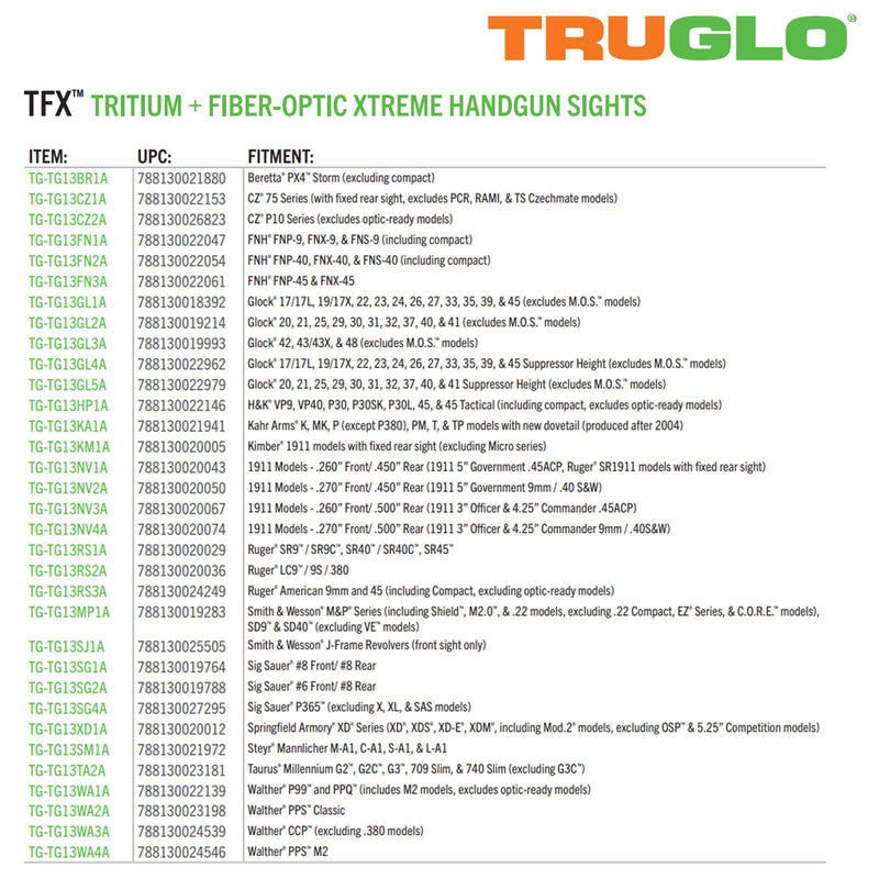 TFX Suppressor High Set for Glock TRUGLO (TG13GL5A)