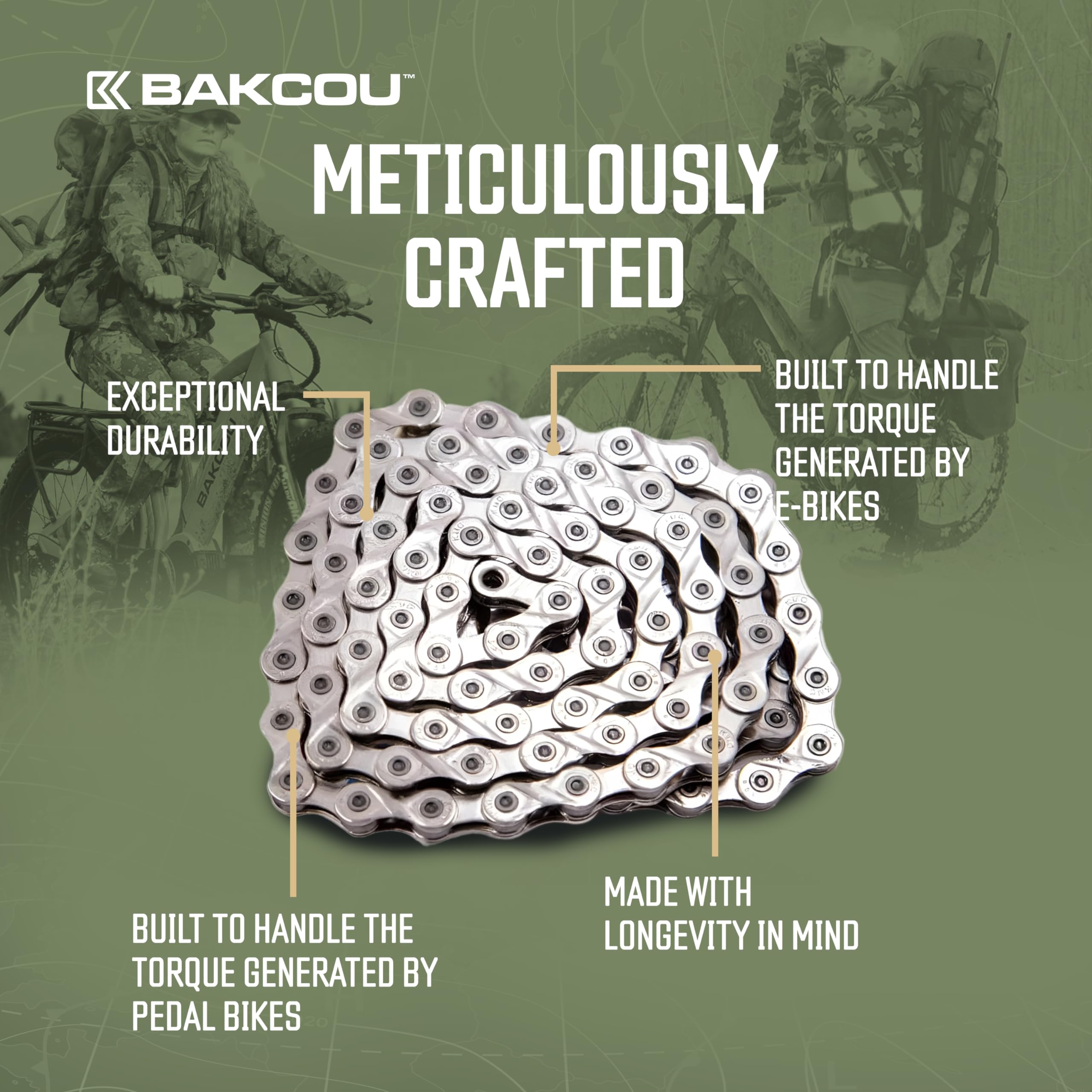 Heavy Duty Bakcou 9-Speed Ebike Chain - Ultra Durable X9 Chain for Electric Bikes, Fits Flatlander, Kodiak, Mule, Storm, Scout Models - 124 Link