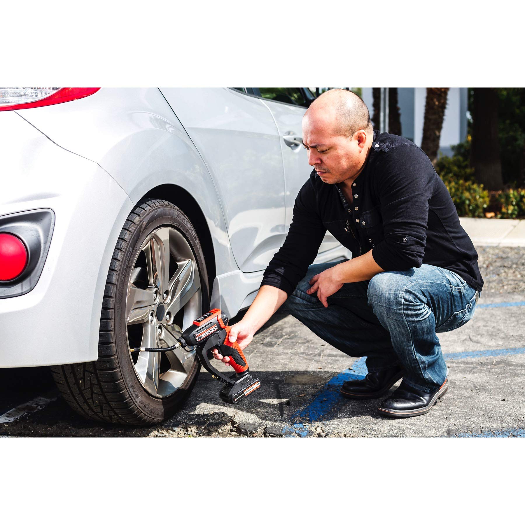 20V Powerbuilt Lithium-Ion Cordless Tire Inflator Inflates Tires, Camping Gear, Sports Balls up to 150 PSI, Set and Forget Auto Shut-Off at Target PSI, Lighted Digital Display Shows PSI - 240215