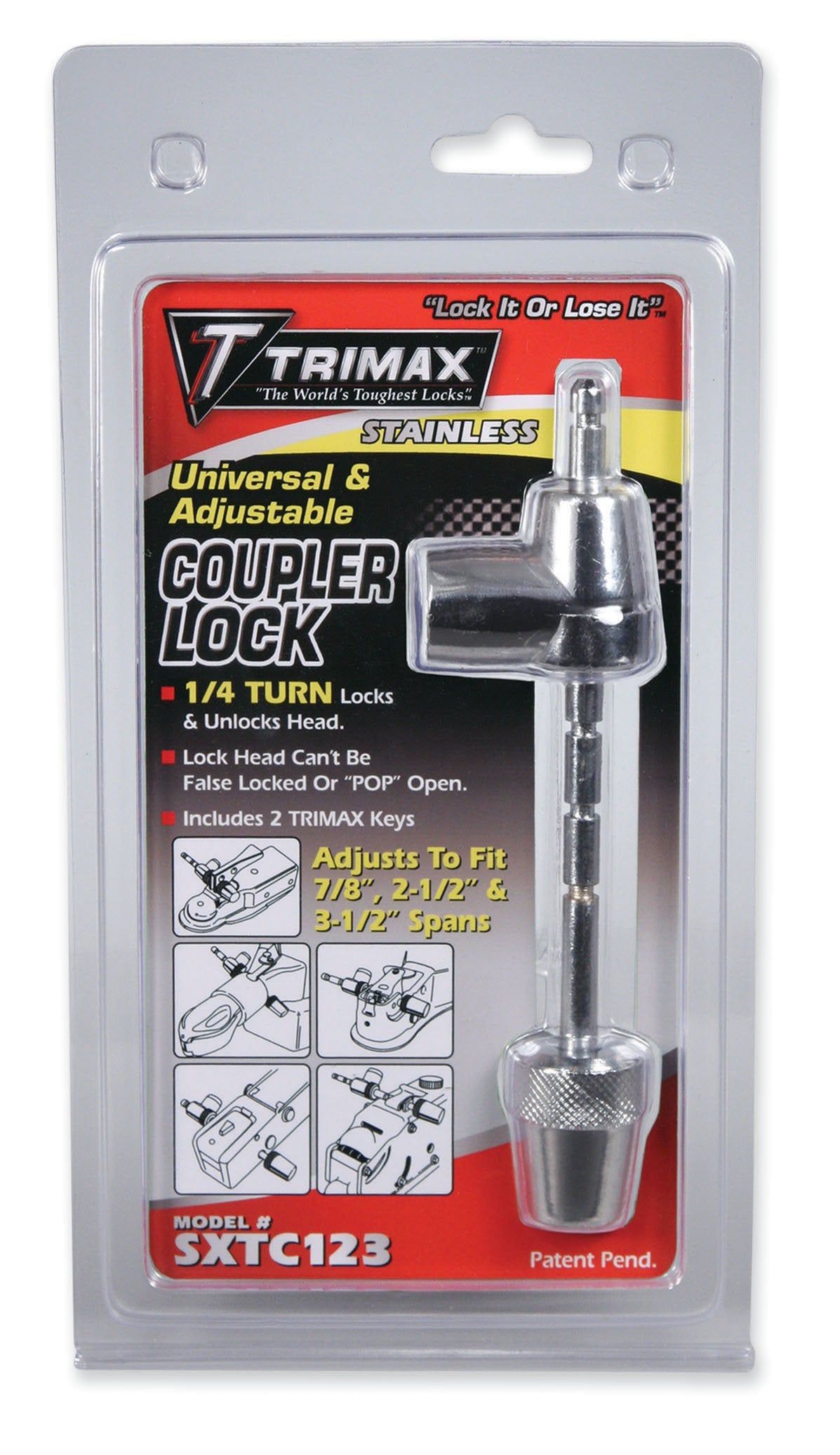 Stainless Steel Trimax SXTC123 Universal Coupler Lock for 7/8" - 3-1/2" Span