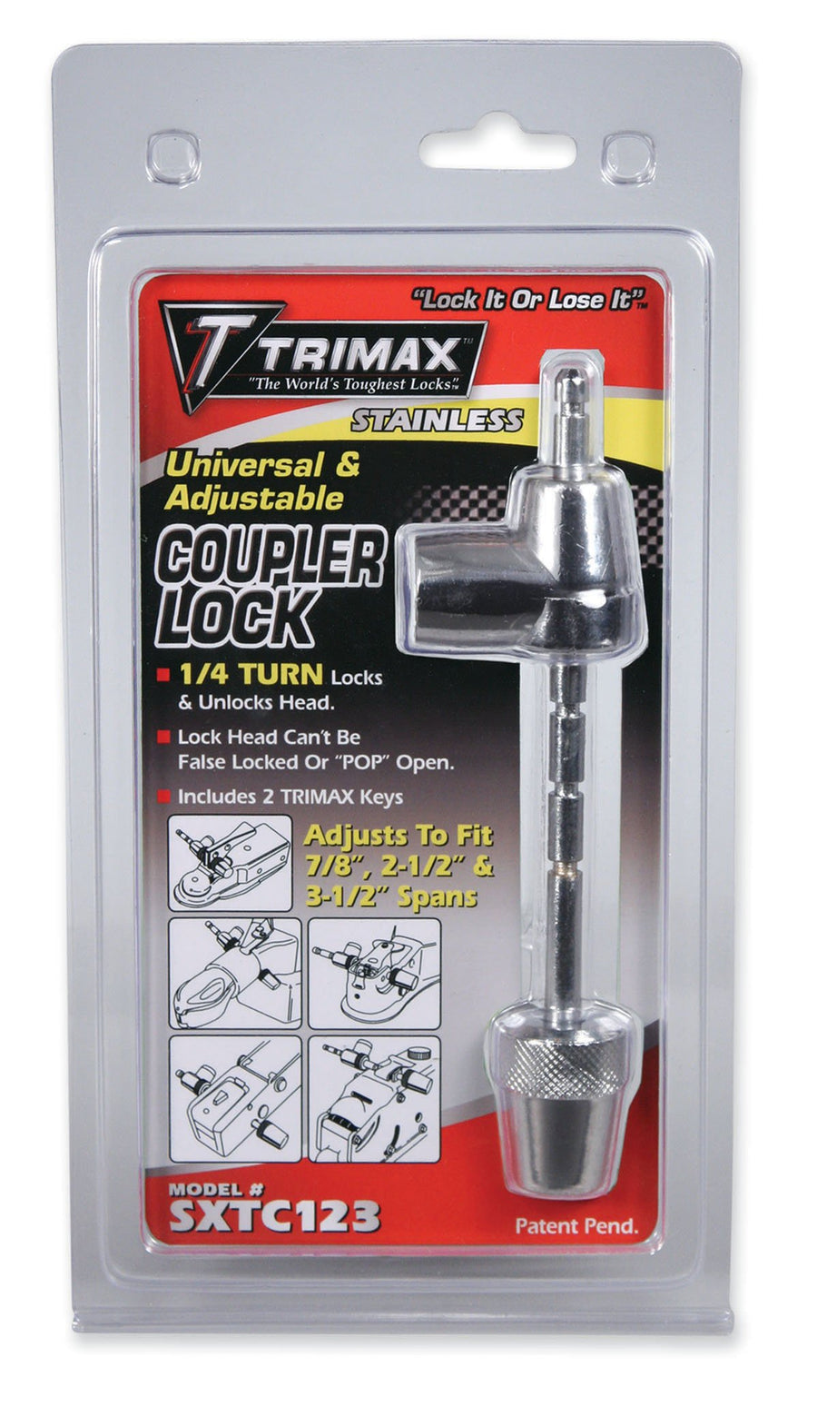 Stainless Steel Trimax SXTC123 Universal Coupler Lock for 7/8" - 3-1/2" Span
