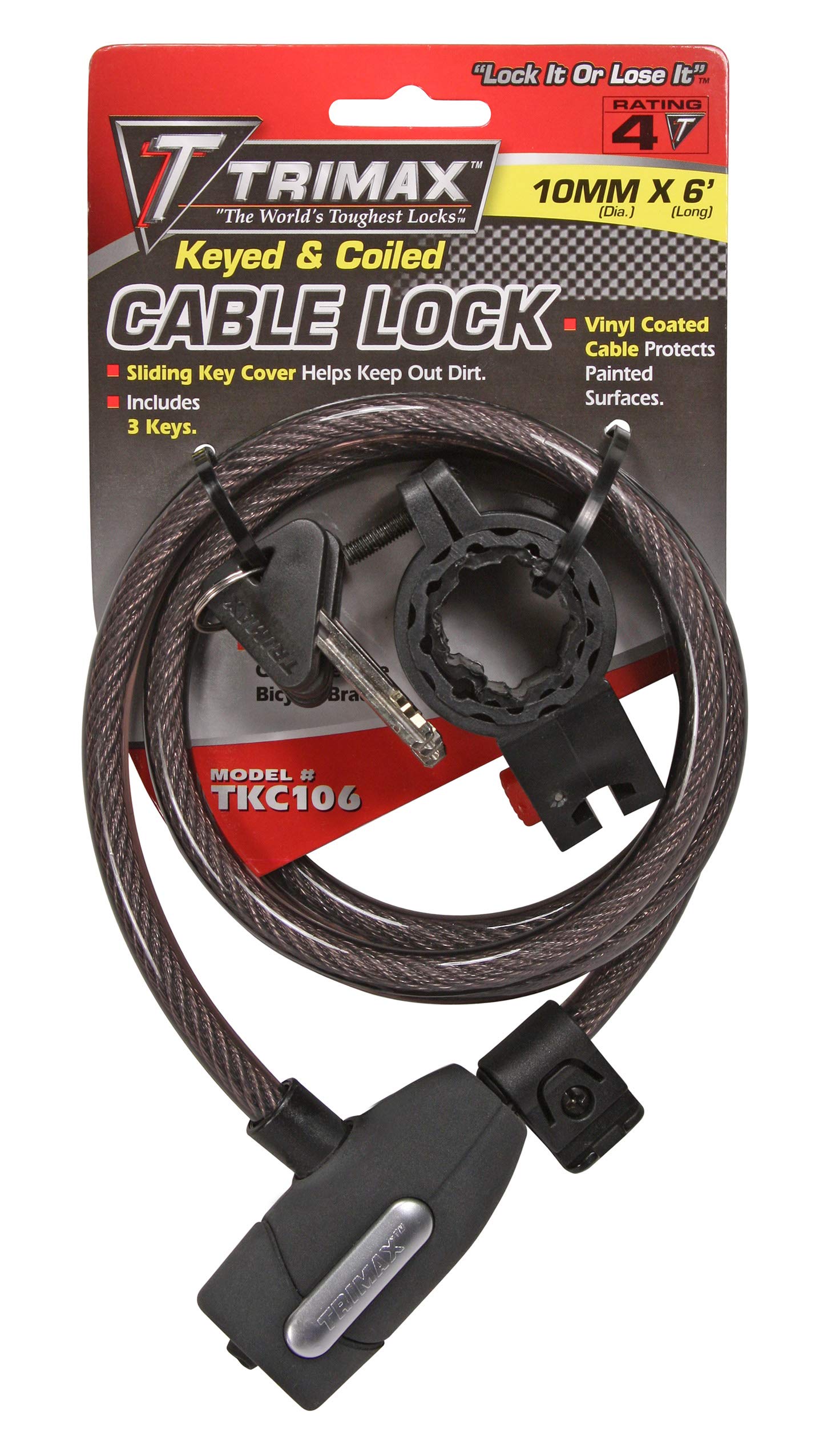72" Trimax TKC106 x 8 mm Standard Security Cable Lock with Bracket