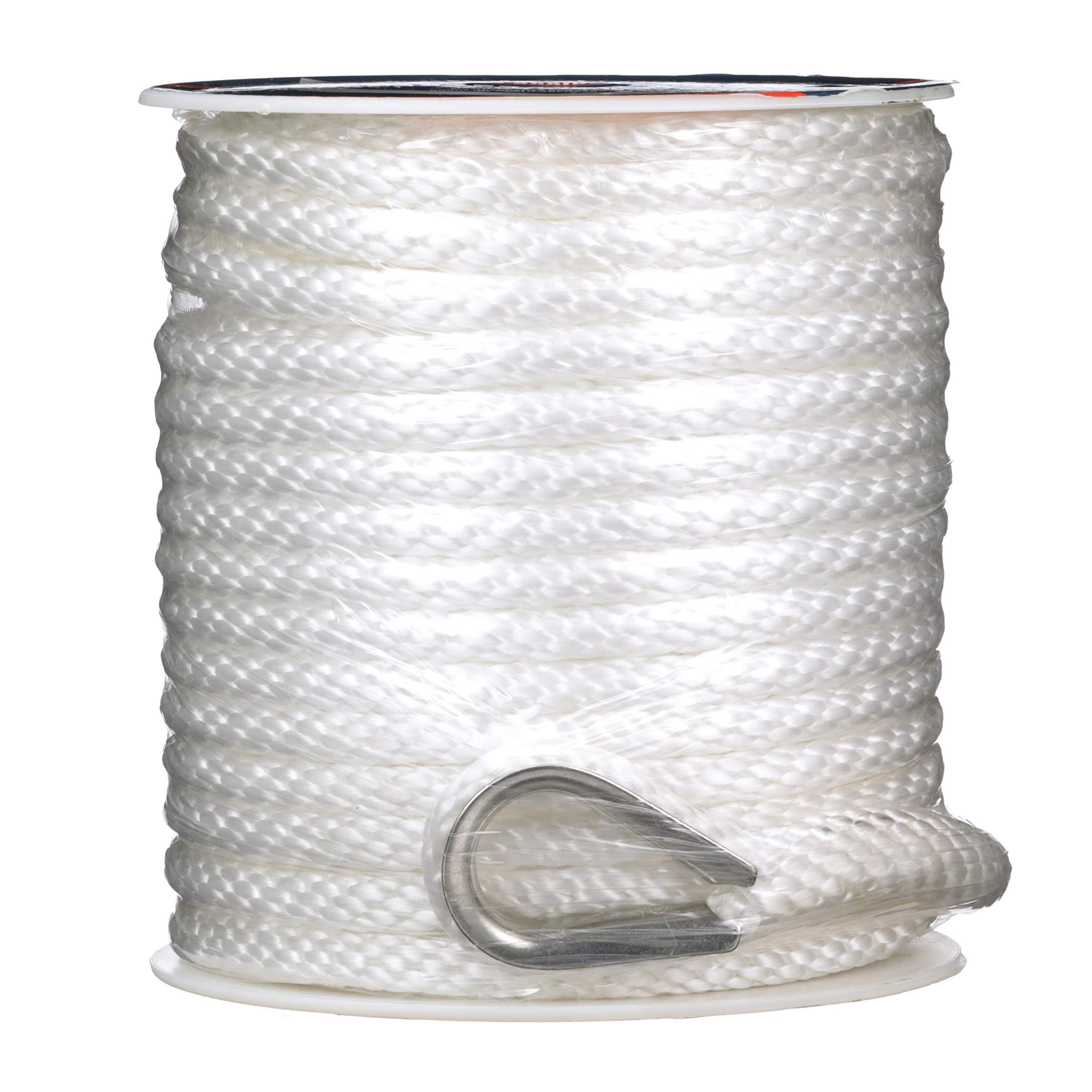 Attwood Solid Braid 11724-1 Multifilament Polypropylene Anchor Line with Thimble 3/8-Inch x 100-Feet, White