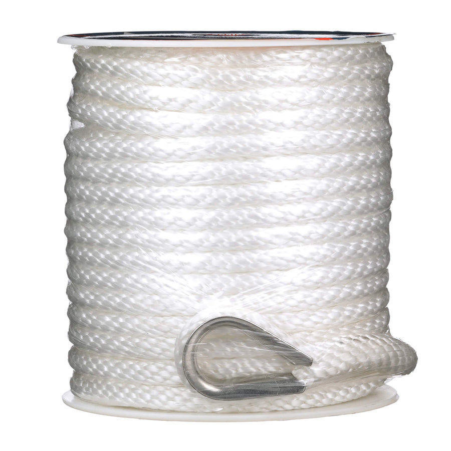 Attwood Solid Braid 11724-1 Multifilament Polypropylene Anchor Line with Thimble 3/8-Inch x 100-Feet, White