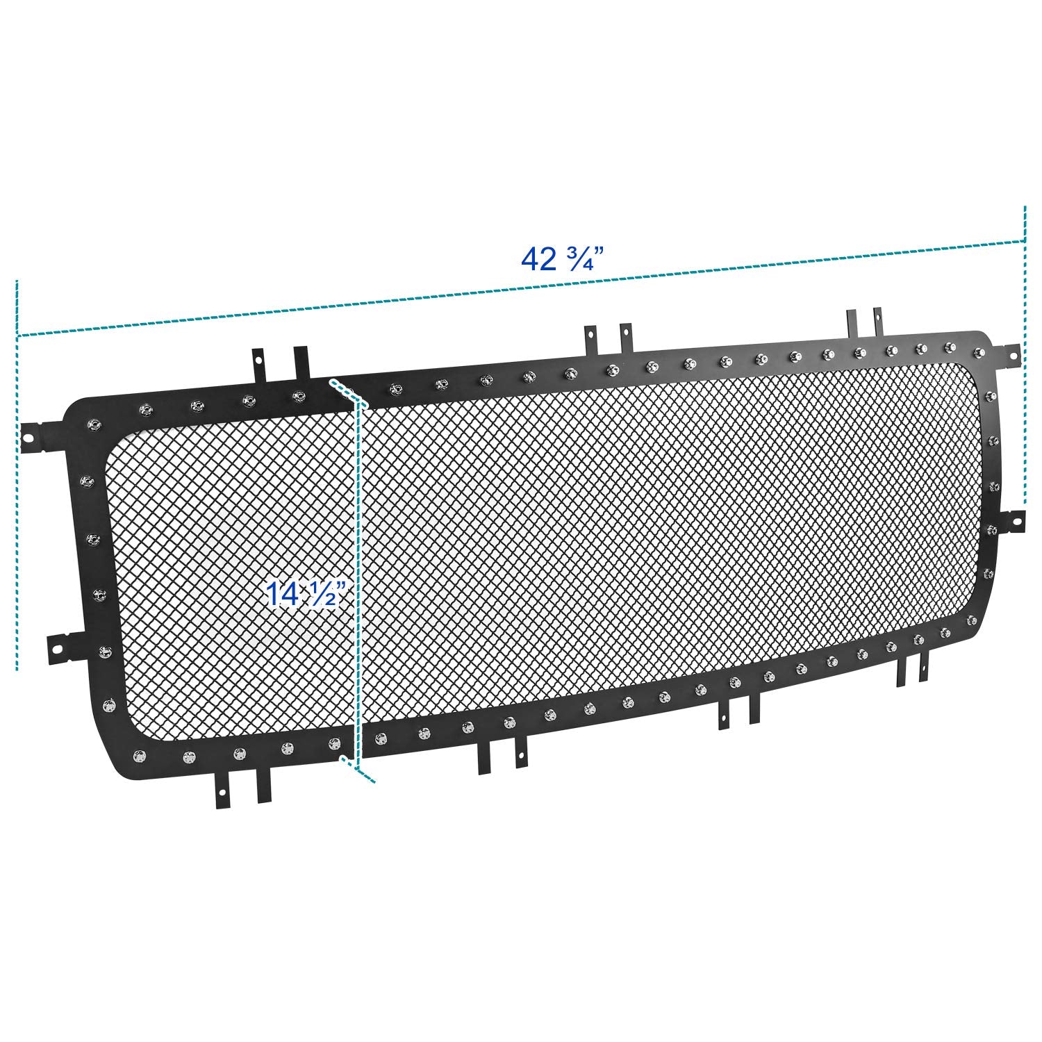 Spec-D Tuning Black Rivet Style Studded S/S Mesh Hood Grille Insert 1PC Compatible with 2014-2015 GMC Sierra 1500