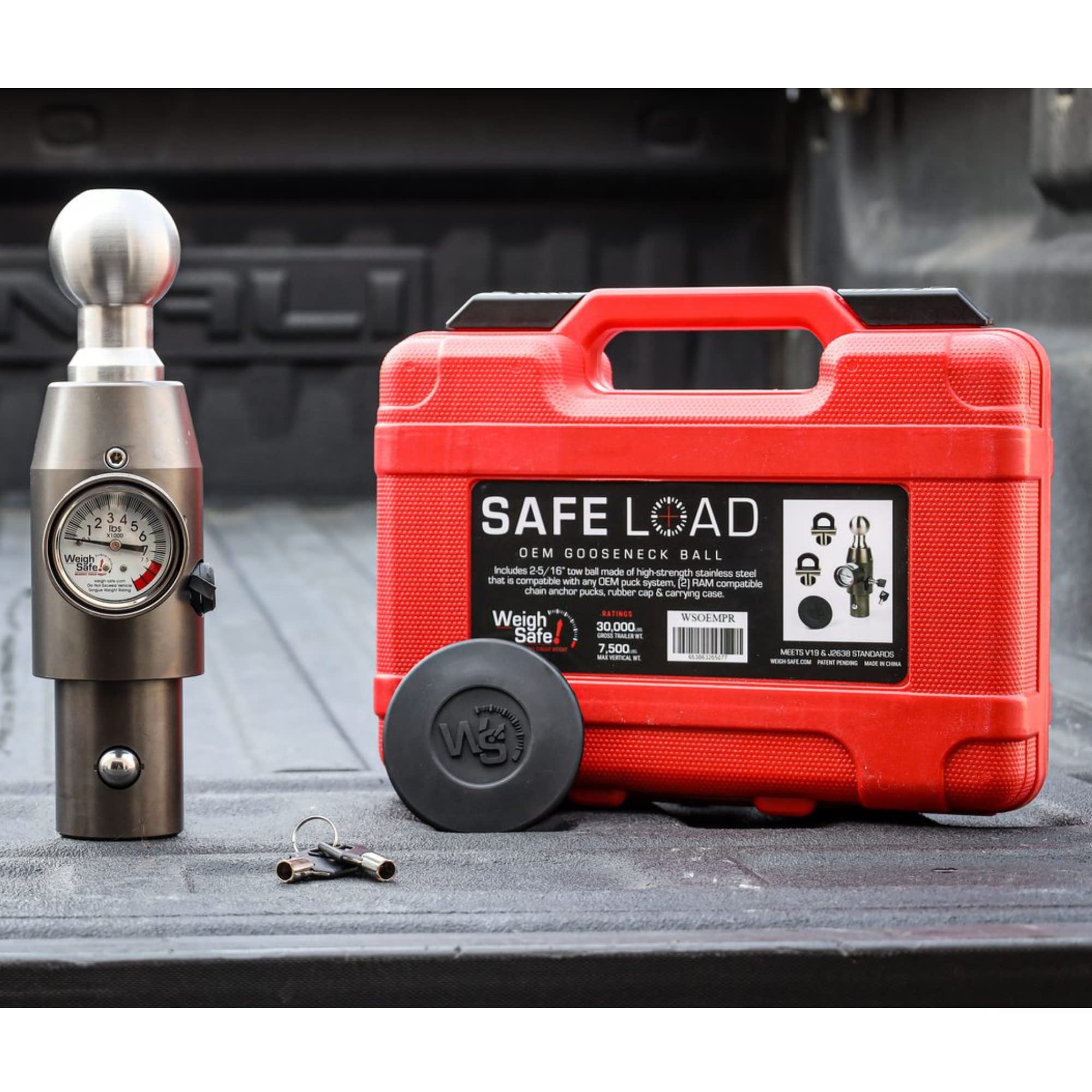 Safe Load Weigh Safe OEM Gooseneck Ball Hitch - Premium Tow Hitch for Trailers - Built-in Tongue Weight Gauge - 30,000 lbs GTW, 7,500 Tongue Weight, 2-5/16" Stainless Steel Tow Ball