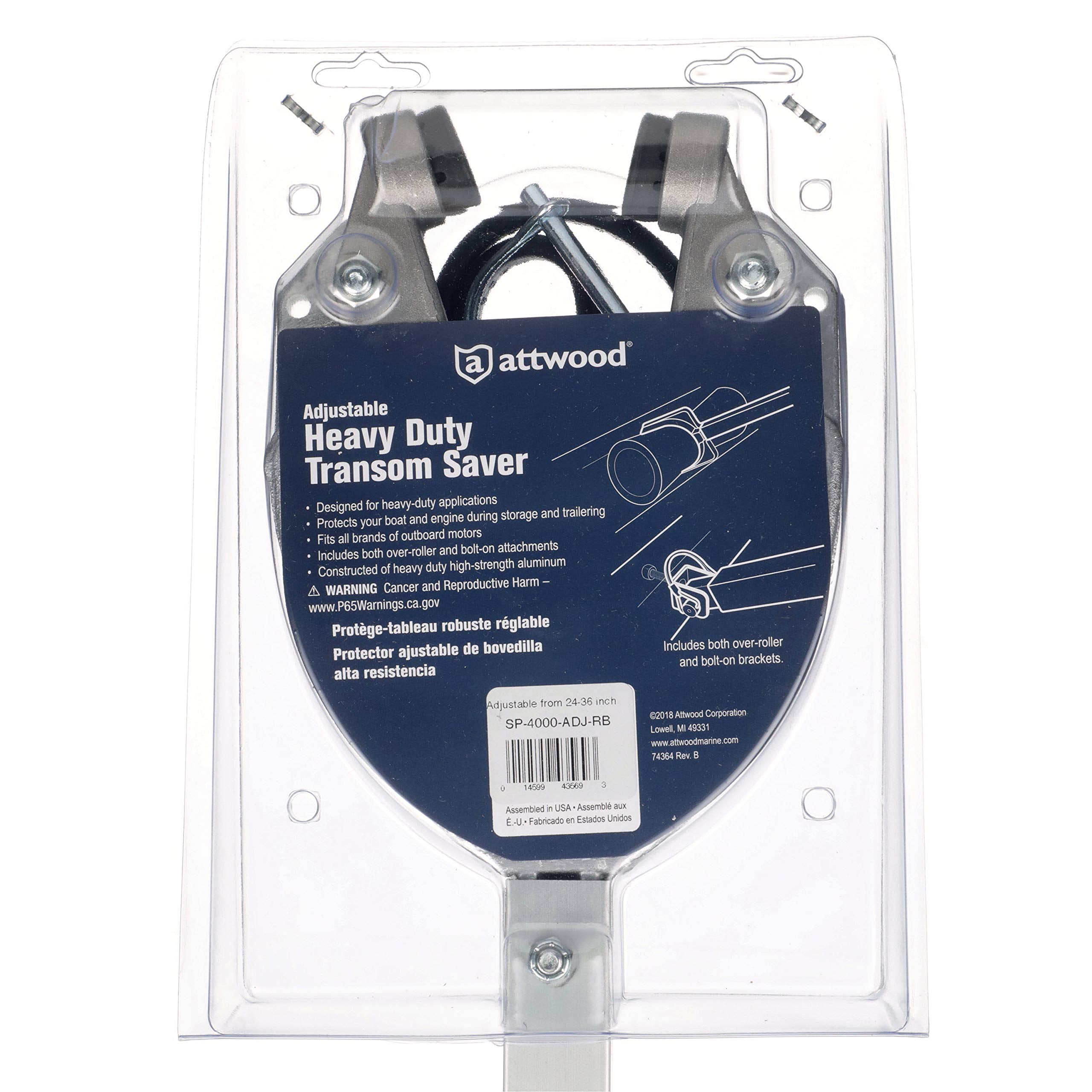 Attwood Heavy Duty SP-4000-ADJ-RB Transom Saver, Adjustable from 24 to 36 Inches, Heavy Duty Head, Roller and Trailer Mounts