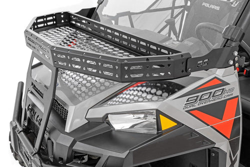 Rough Country Cargo Rack Kit Front for Polaris Ranger XP 900/XP 1000 - Rugged Design with 6" Slimline LED Light Bar & Mesh Tie-Down Panels