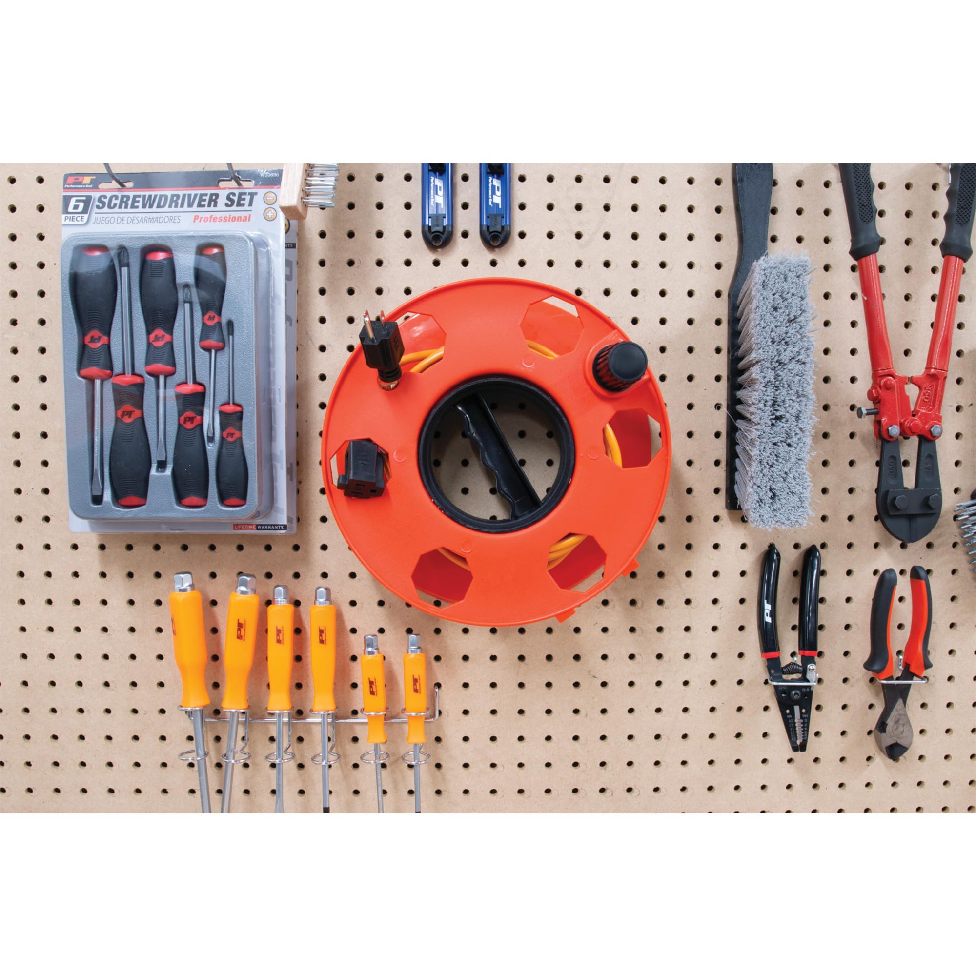 W2274 Performance Tool Heavy Duty 11-inch Cord Reel for Holding Extension Cords, Orange, 150-ft Capacity