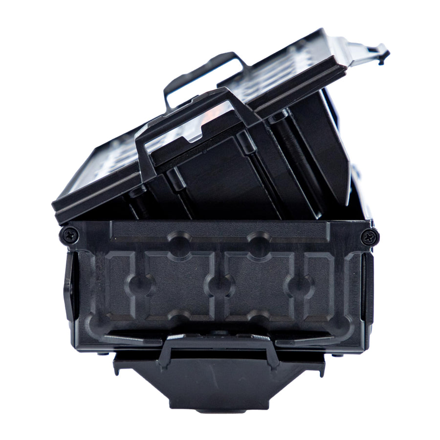 TracPak YakAttack with PicPocket QuickDraw - Black | Track Mount Storage Box with Spring-Loaded Lid | Quick Release Base & Labels Included | Vertical or Horizontal Mount | Made in USA