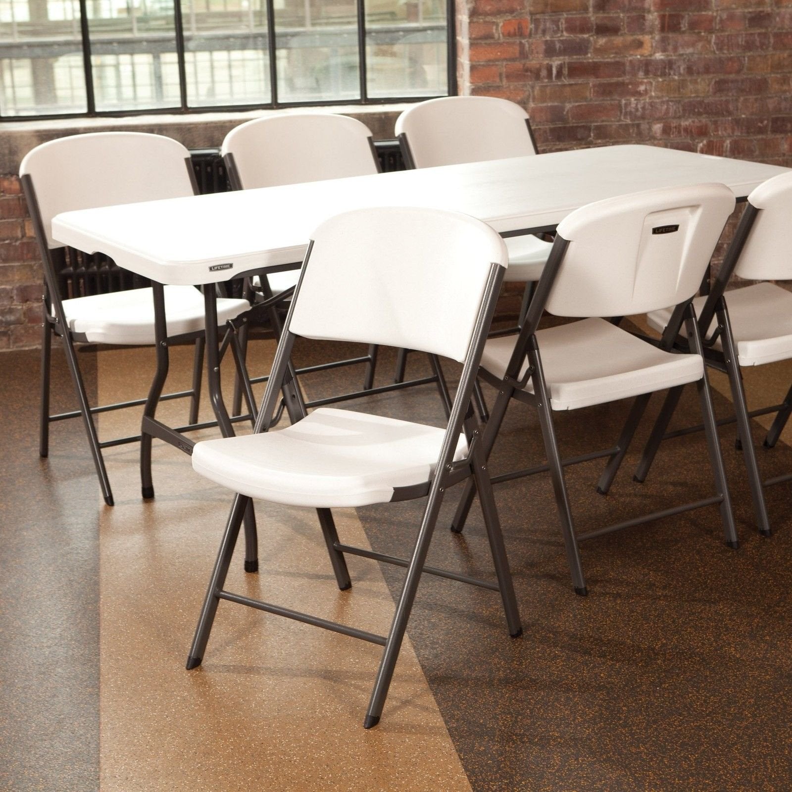 Commercial Grade LIFETIME Folding Chair, 4 Pack, White Granite