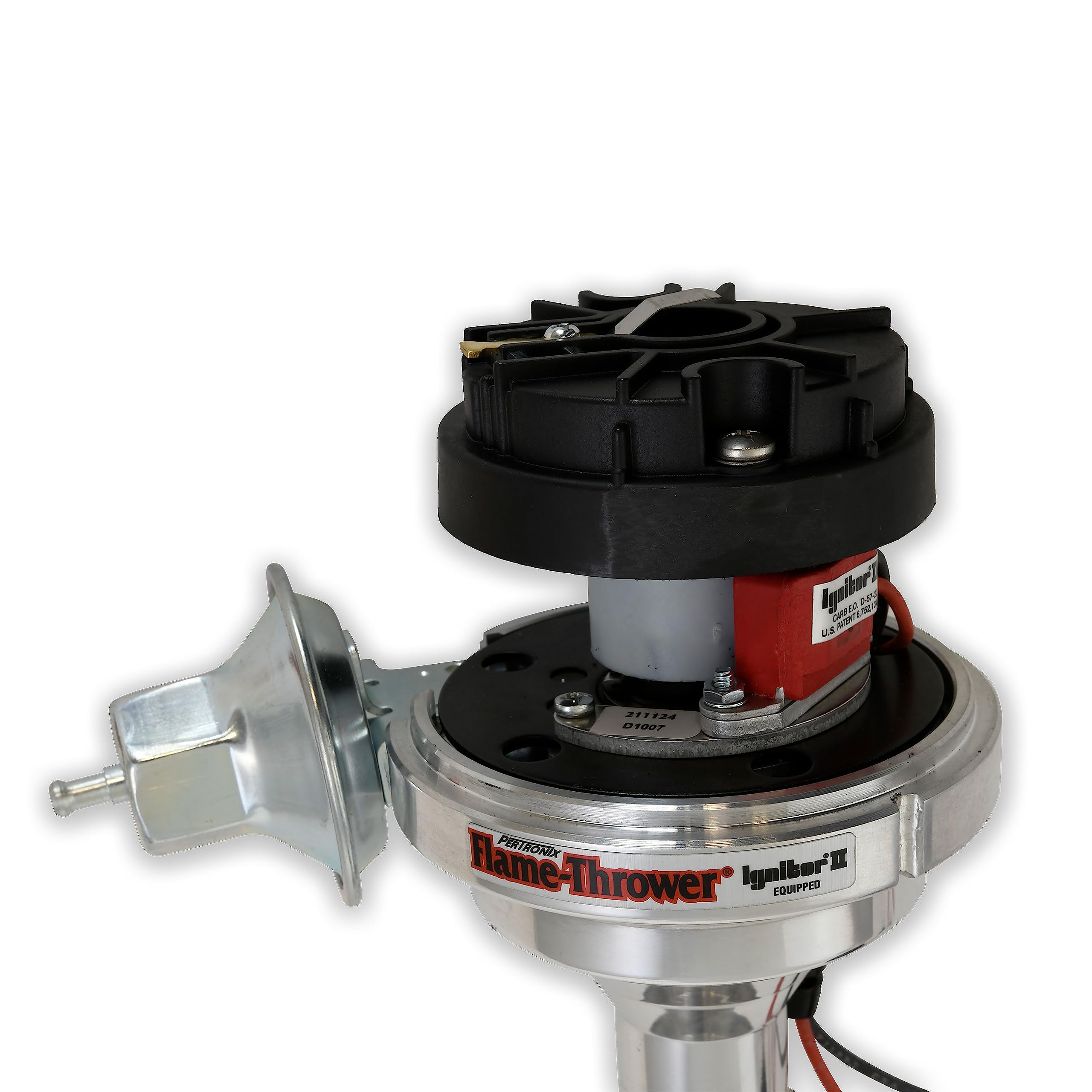 PerTronix D100710 Flame-Thrower Billet Distributor Electronic Ignition with Ignitor II Technology, Compatible with Chevrolet Small Block/Big Block, Plug and Play, Vacuum Advance, Black Male Cap