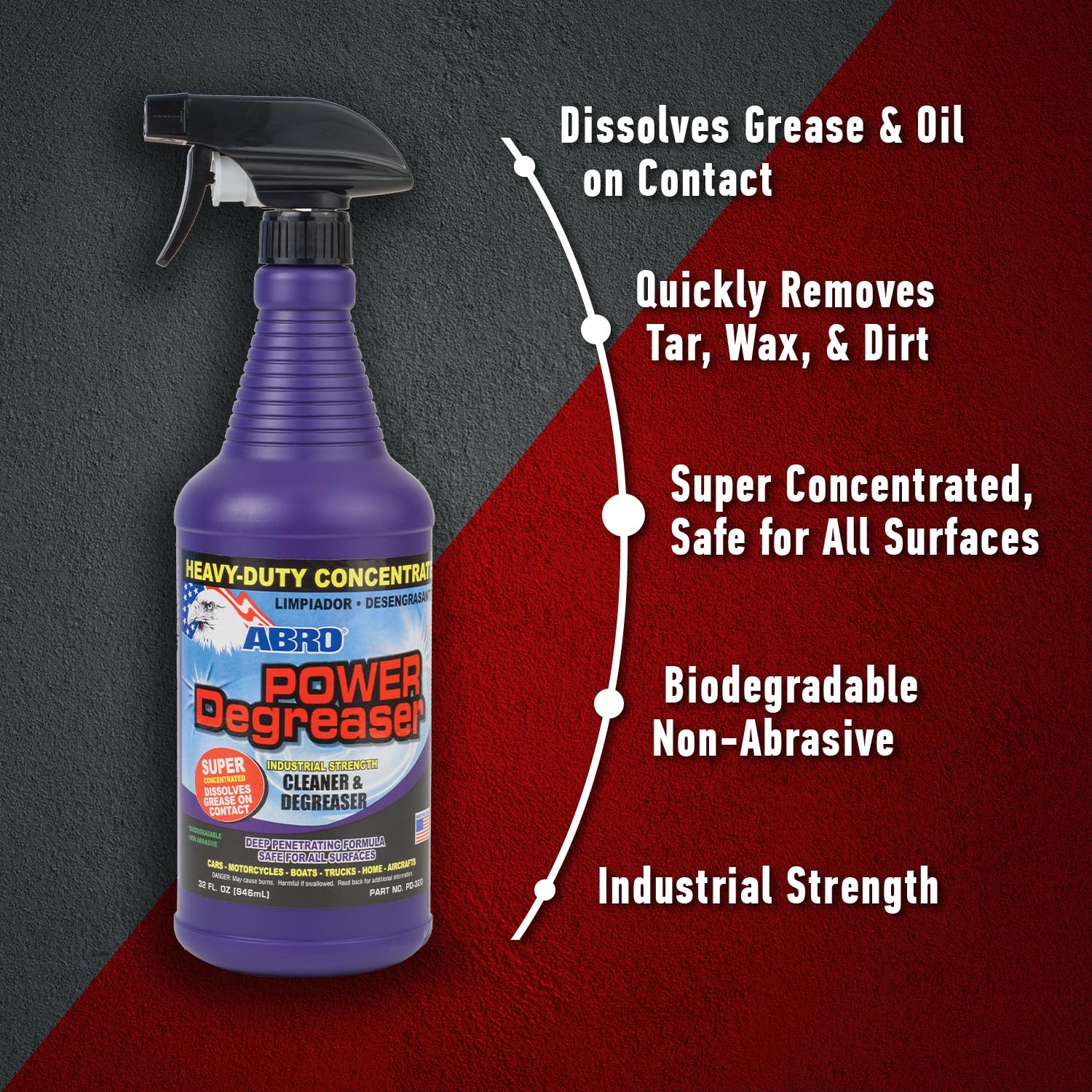 Heavy Duty ABRO Power Degreaser, High Performance Multifunctional Auto Engine Degreaser for Quick and Easy Removal of Grease, Oil, Dirt &Grime, Engine Cleaner & Car Metal Cleaner, 32 oz