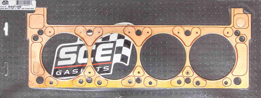 Cylinder Head Gasket, SCE Gaskets, ICS Titan, 4.155 in Bore, 0.060 in Compression Thickness, Copper, Driver Side, Small Block Ford, Each