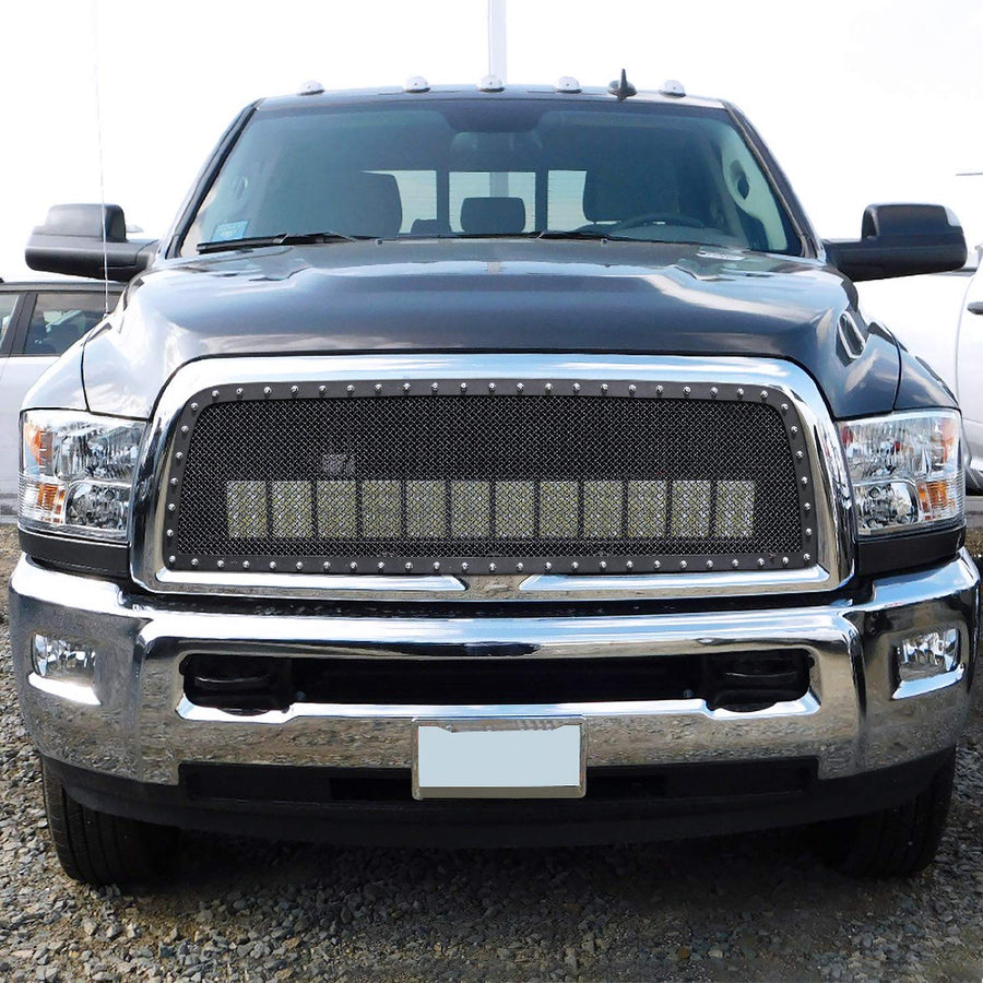 Rivet Style Black Studded S/S Mesh Hood Grille Insert Spec-D Tuning Compatible with Dodge Ram 2500 3500 2013-2018