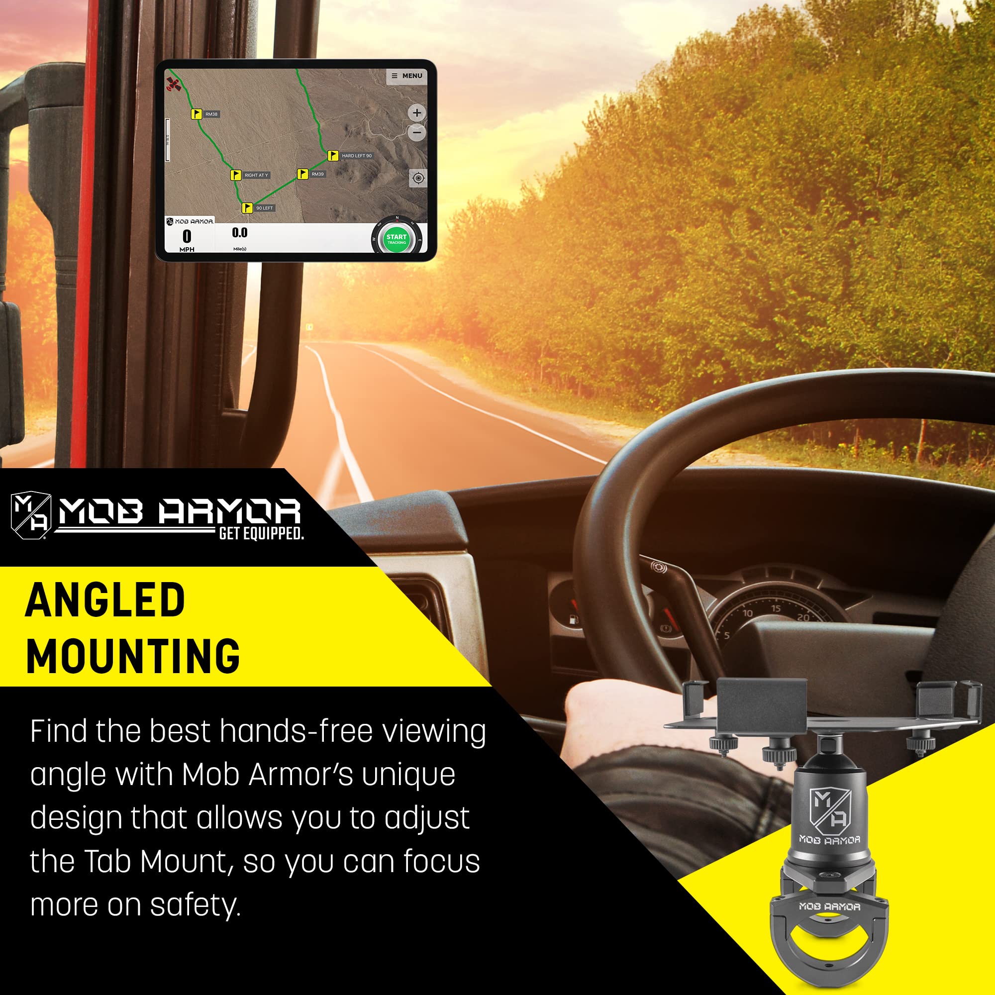 Mob Armor Maxx Tab Mount, Tablet Mount for 7''-13'' Tablets, Clamp Mount, Fits Tubes 1.5''-2.0'', Universal Design, Black
