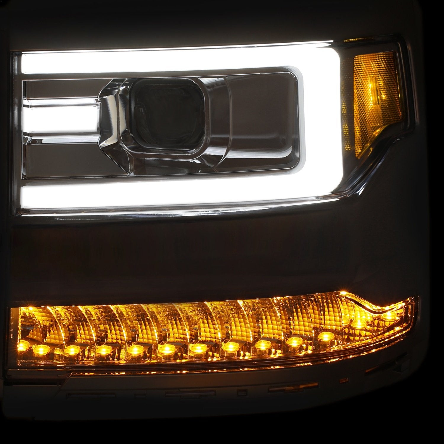 CHEVY SILVERADO 1500 16-18 ANZO USA PROJECTOR HEADLIGHTS W/PLANK STYLE CHROME W/AMBER SEQUENTIAL TURN SIGNAL