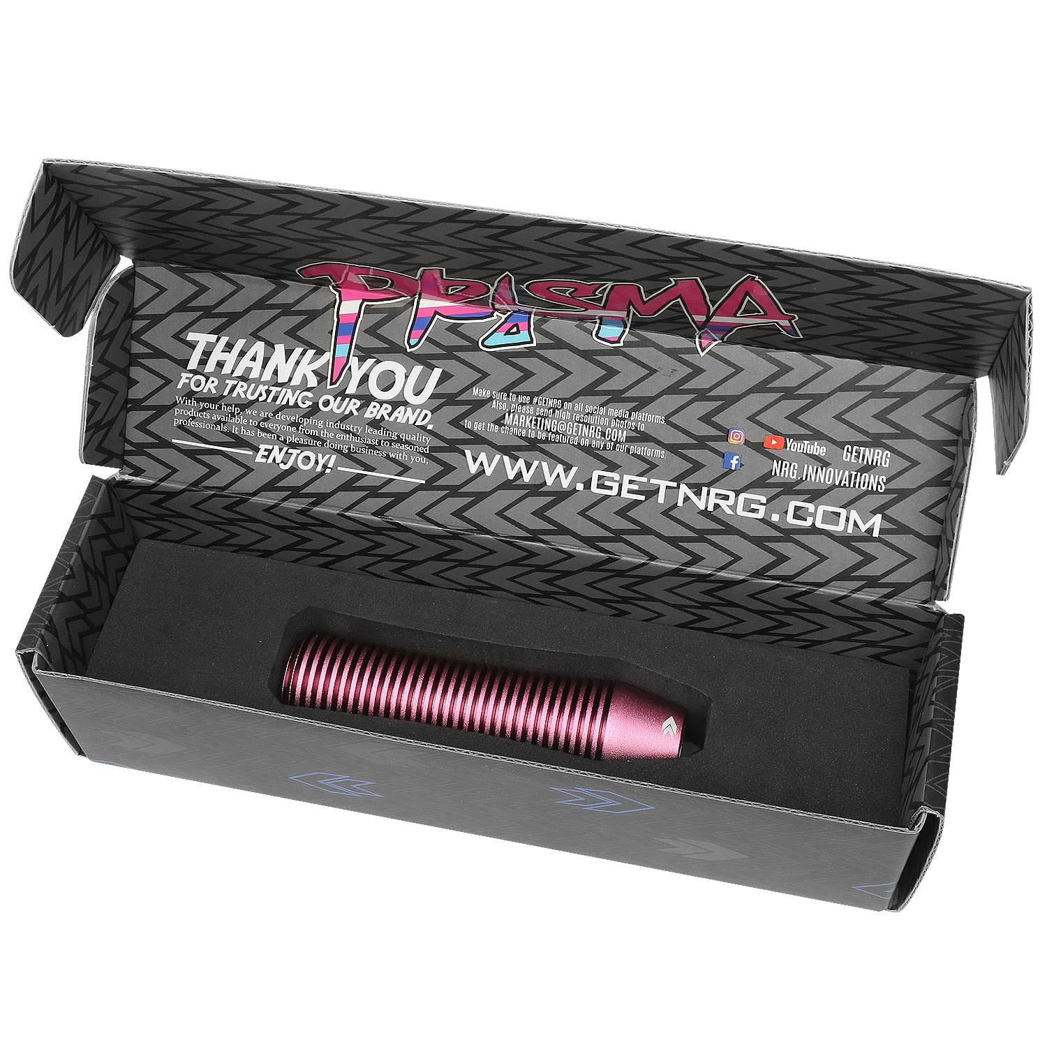 NRG Innovations Universal Aluminum SK-700PK Shift Knob with Thread Adapters, Heatsink Style Short Curvy Cylinder Lever,Pink