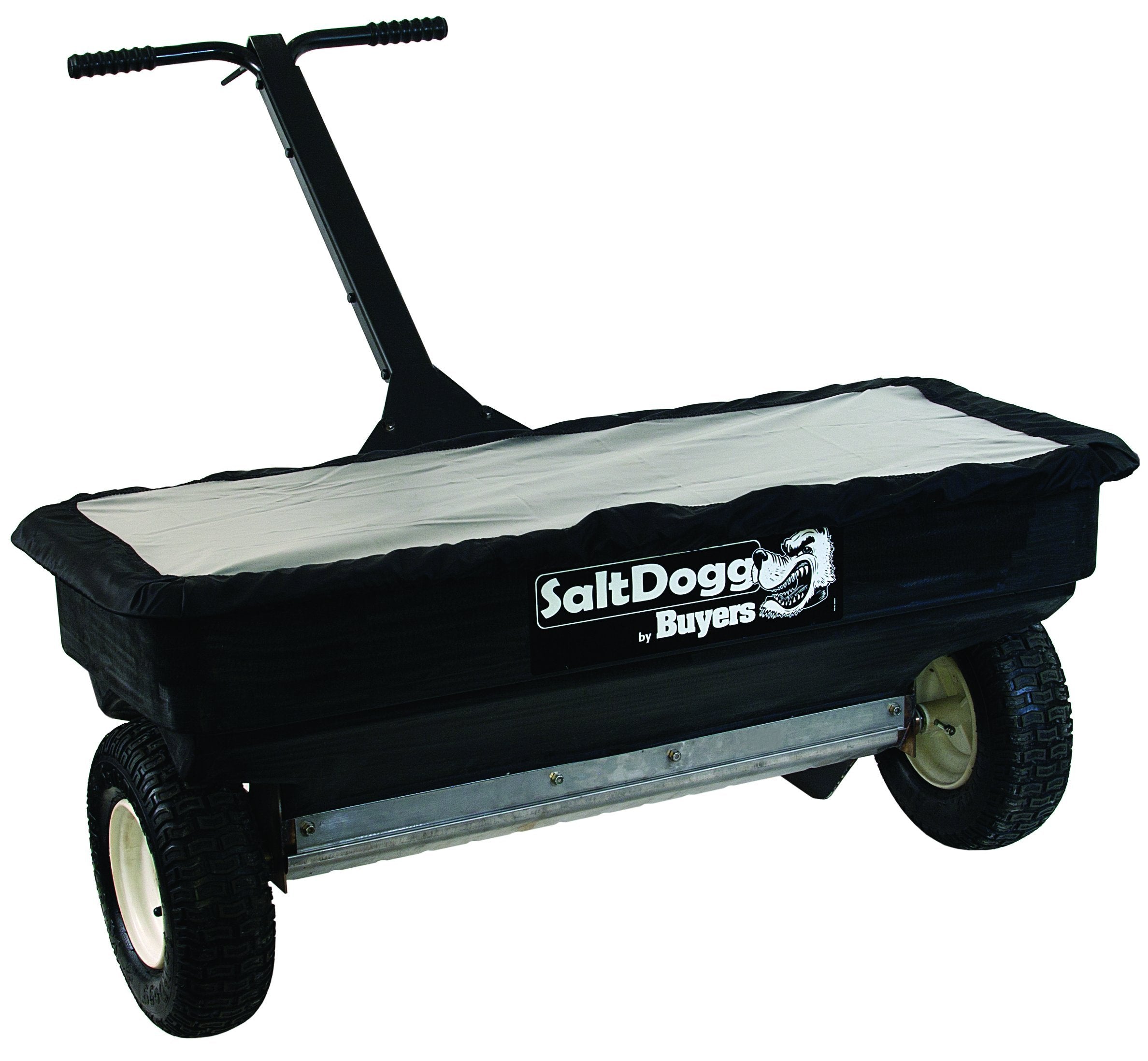SaltDogg Buyers Products WB400 Walk-Behind Drop Spreader, 2.5 cu ft Poly Hopper (200 lb), Stainless Frame/Agitator, 44 in Path, 13 in Pneumatic Tires, Rain Cover & Screen, Made in USA