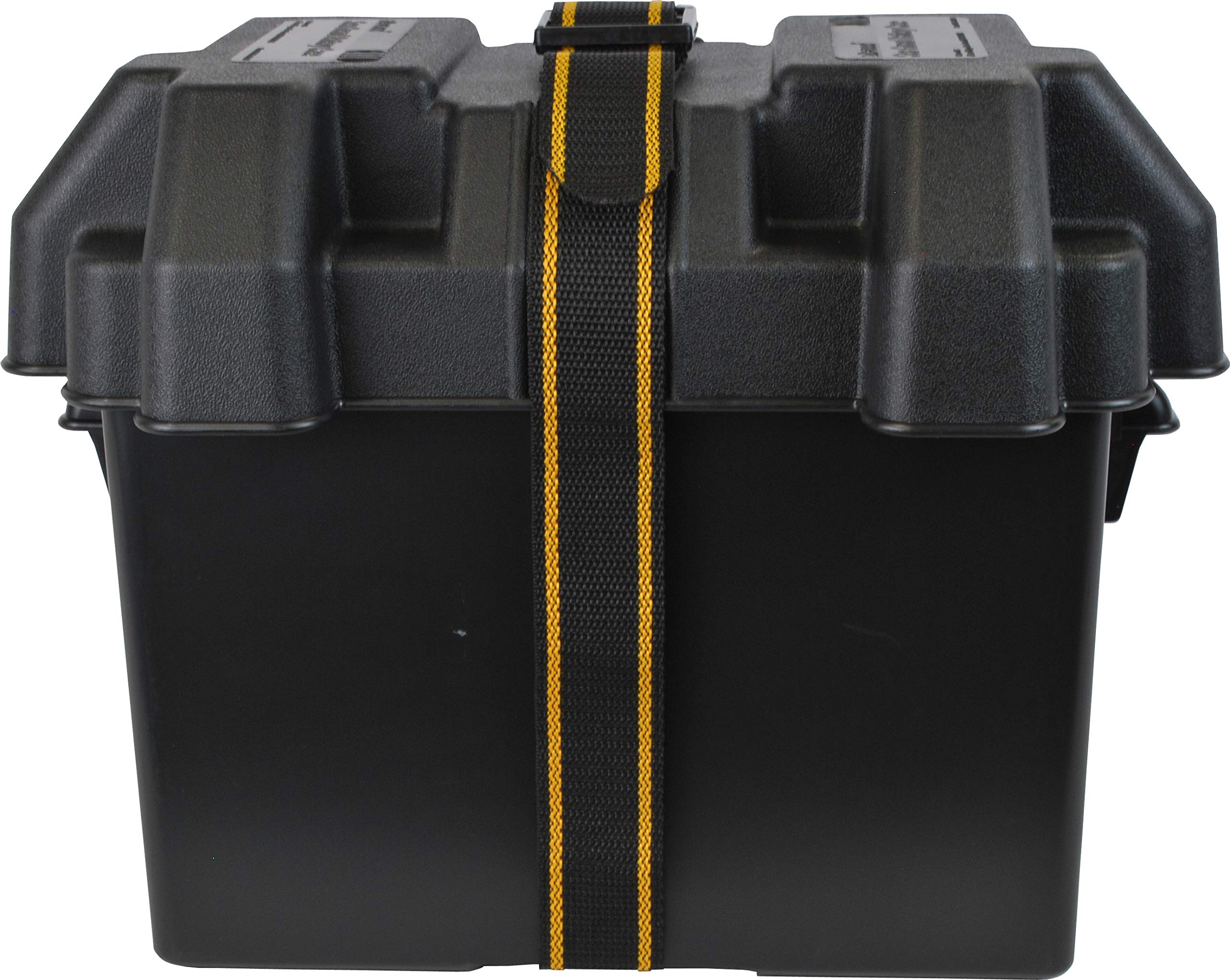 Attwood Standard Vented Battery Box 9065-1 with Mounting Strap, Fits Group 24 Batteries, Black