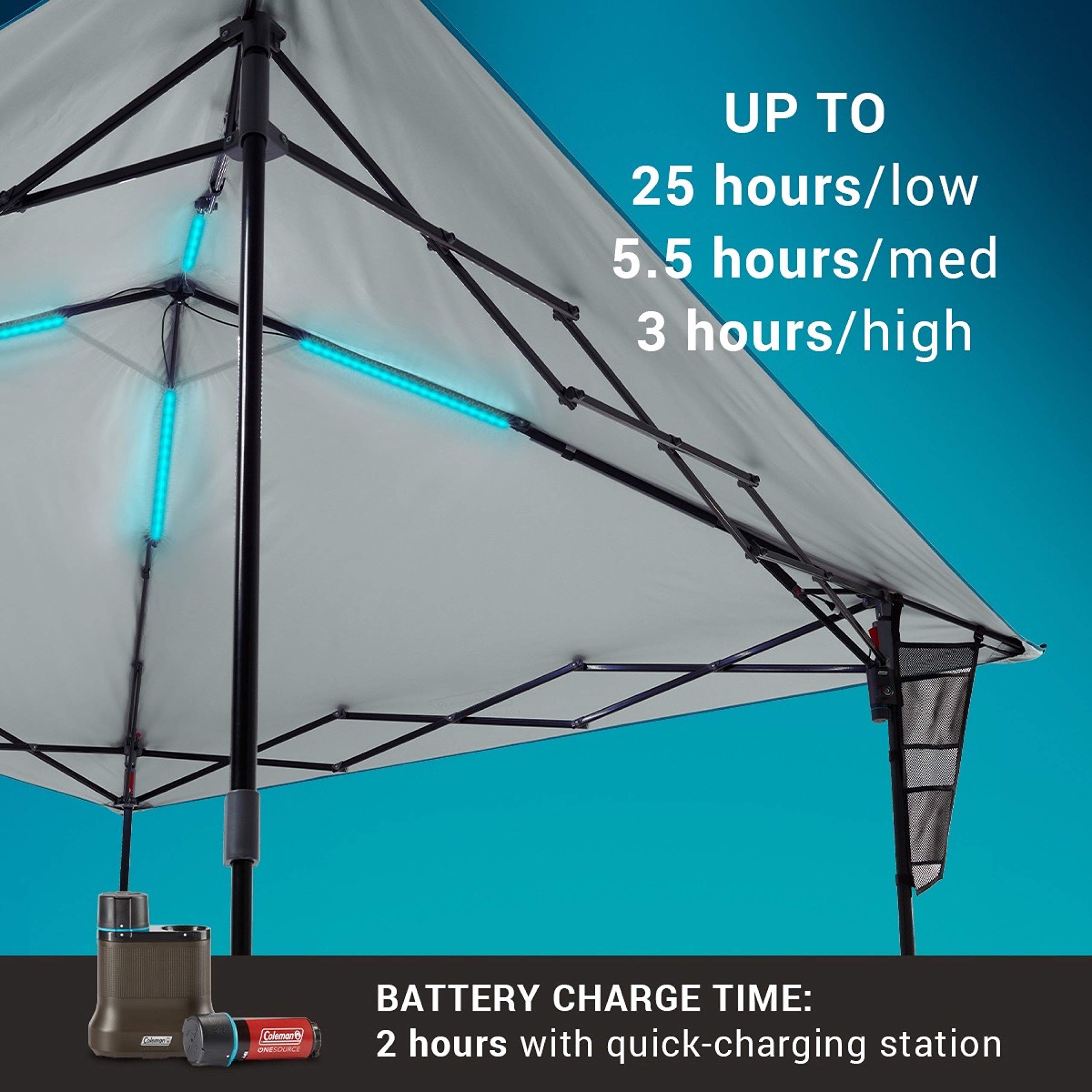 10 x 10ft Coleman OneSource Rechargeable LED Lighted Canopy, Shade Canopy Great for Beach, Yard, Tailgates, & Parties