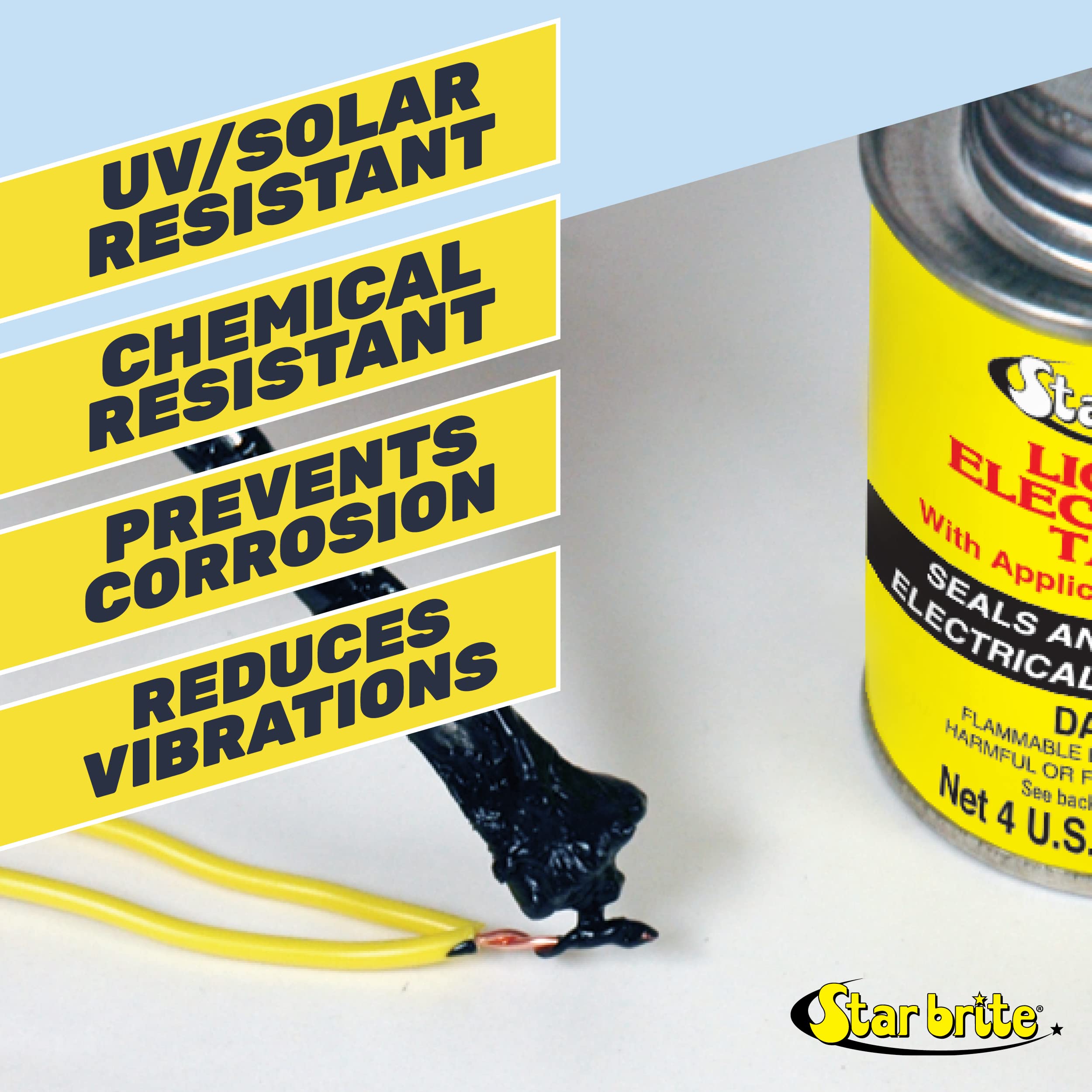 Liquid Electrical Tape STAR BRITE with Applicator Brush Cap - Superior Adhesion & Flexible Protection for Frayed Cables. Terminals & Electric Splices 4 OZ (084104B)