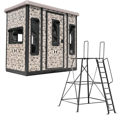 Hawk 87" W x 69" D x 78" T Compound Hunting Assembled Insulated Steel Box Blind | Floor with Rubber Pad and Multiple One-Hand-Operable Windows | Blind w/ 10ft Elite Tower