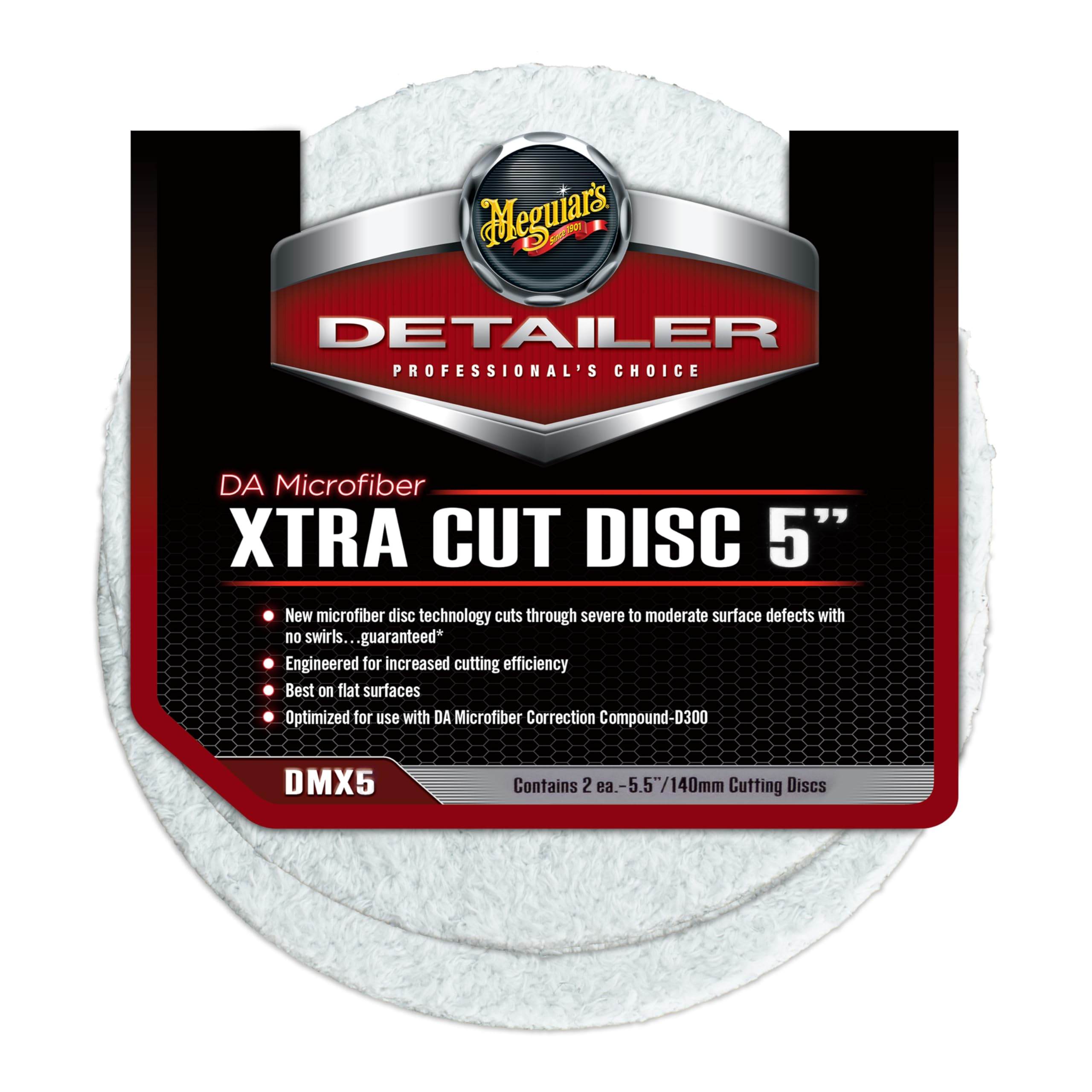 5" Meguiar's DA Microfiber Xtra Cut Disc DMX5 - Premium Microfiber Car Buffing Pad for Moderate to Heavy Defect Removal - Cutting Dual Action Polisher Pad for Professional Results, 2 Pack
