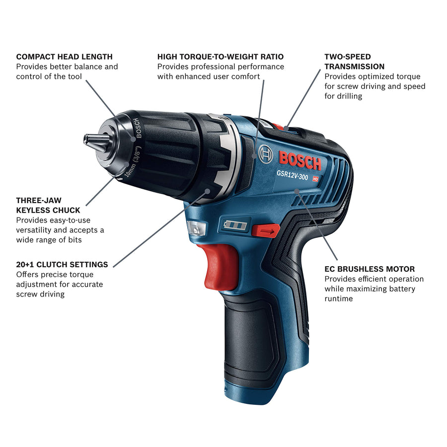 GSR12V-300N Bosch 12V Max EC Brushless 3/8 In. Drill/Driver (Bare Tool)