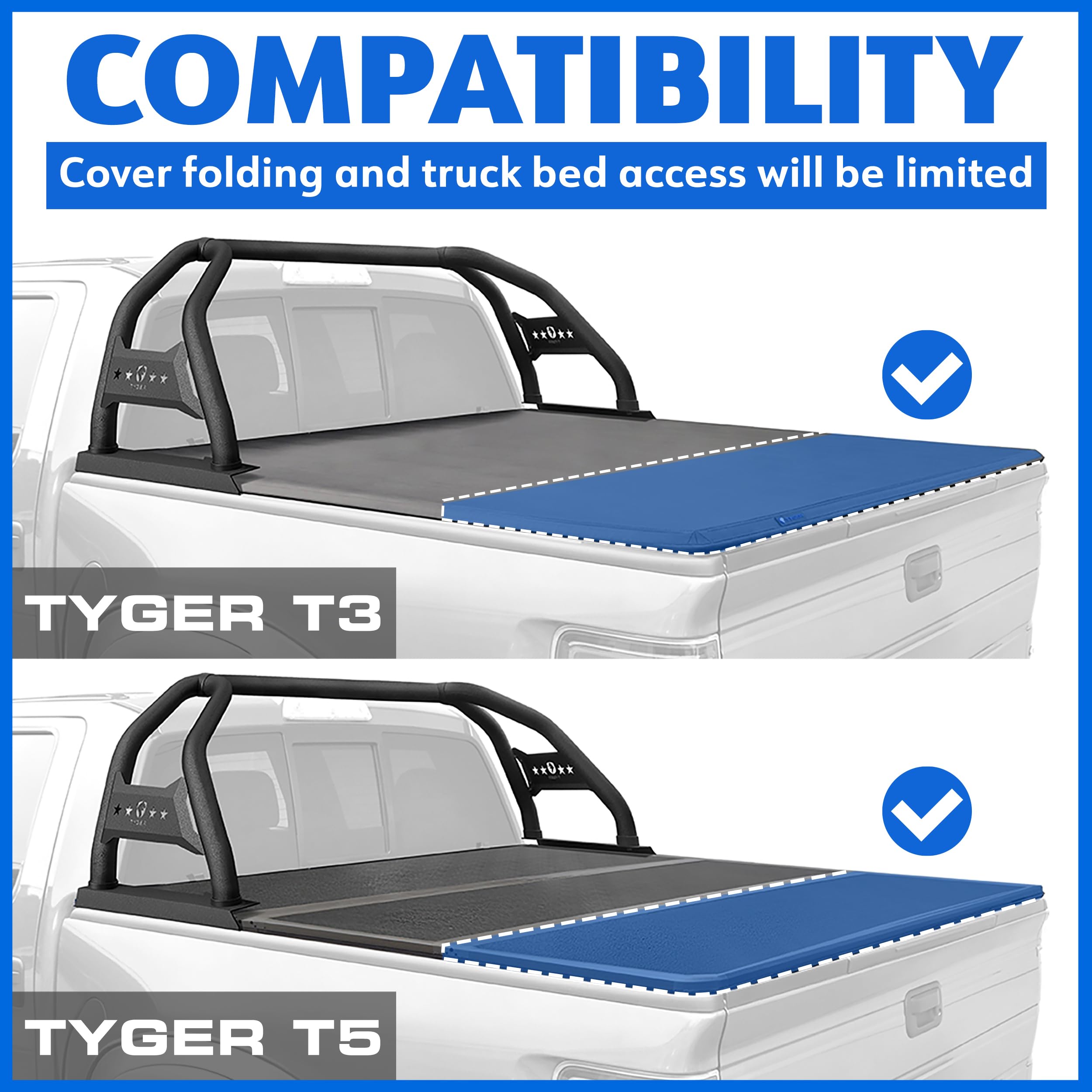 Tyger Auto Sport Bar with Light Mount Compatible 2019-2026 Ram 1500 (Not fit 19-24 Classic) | TG-SB7D88928 | Textured Black | Roll Bar