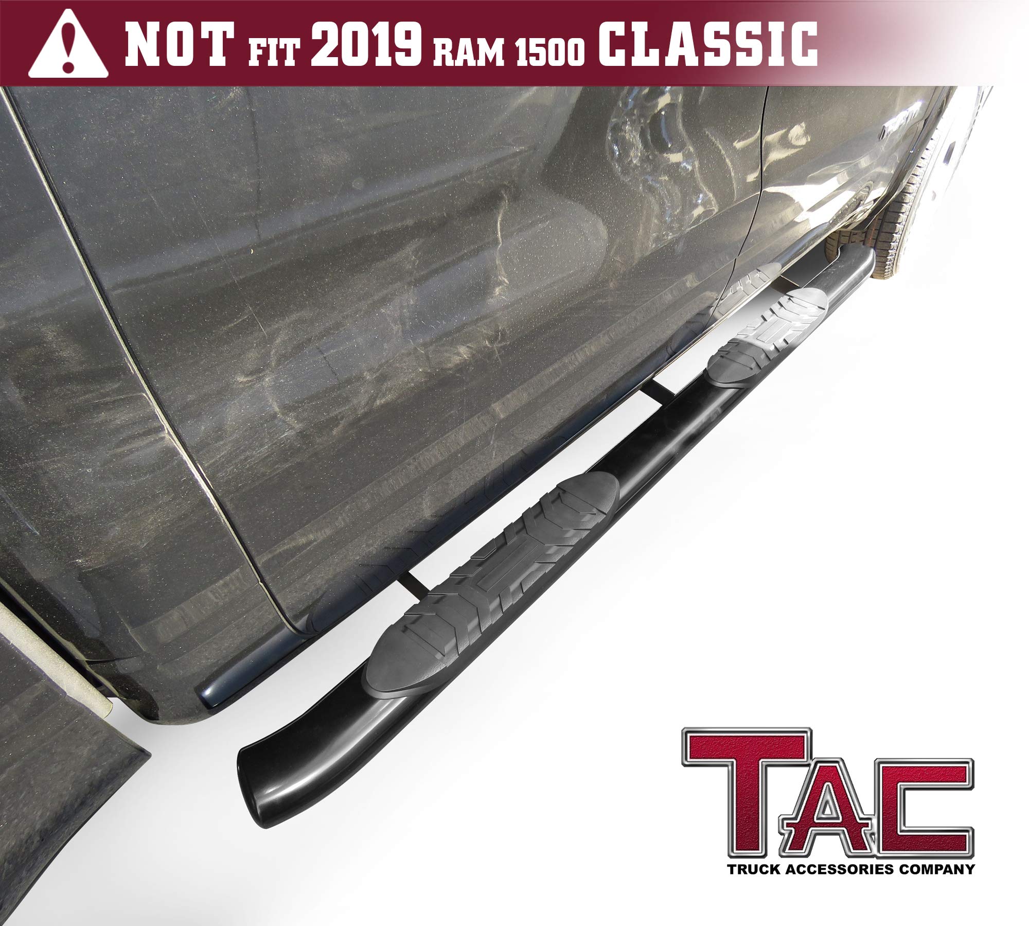 TAC Side Steps 5" Oval Bend Compatible with 2019-2022 RAM 1500 Crew Cab (Exclude 2019-2023 RAM 1500 Classic) Truck Pickup Black Side Bars Nerf Bars Running Boards Off Road Accessories 2Pcs