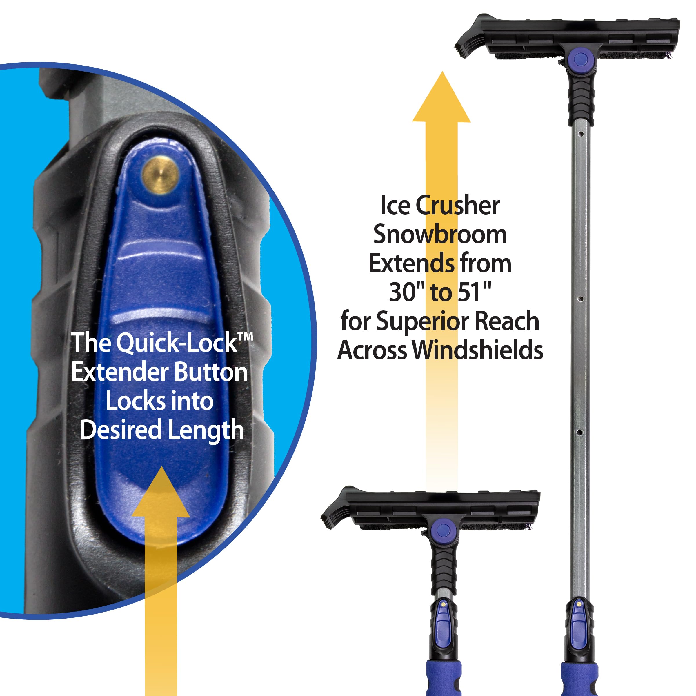 Ice Crusher SubZero 16619 51" Dual Head Pivoting Snowbroom and Squeegee with Integrated Ice Scraper