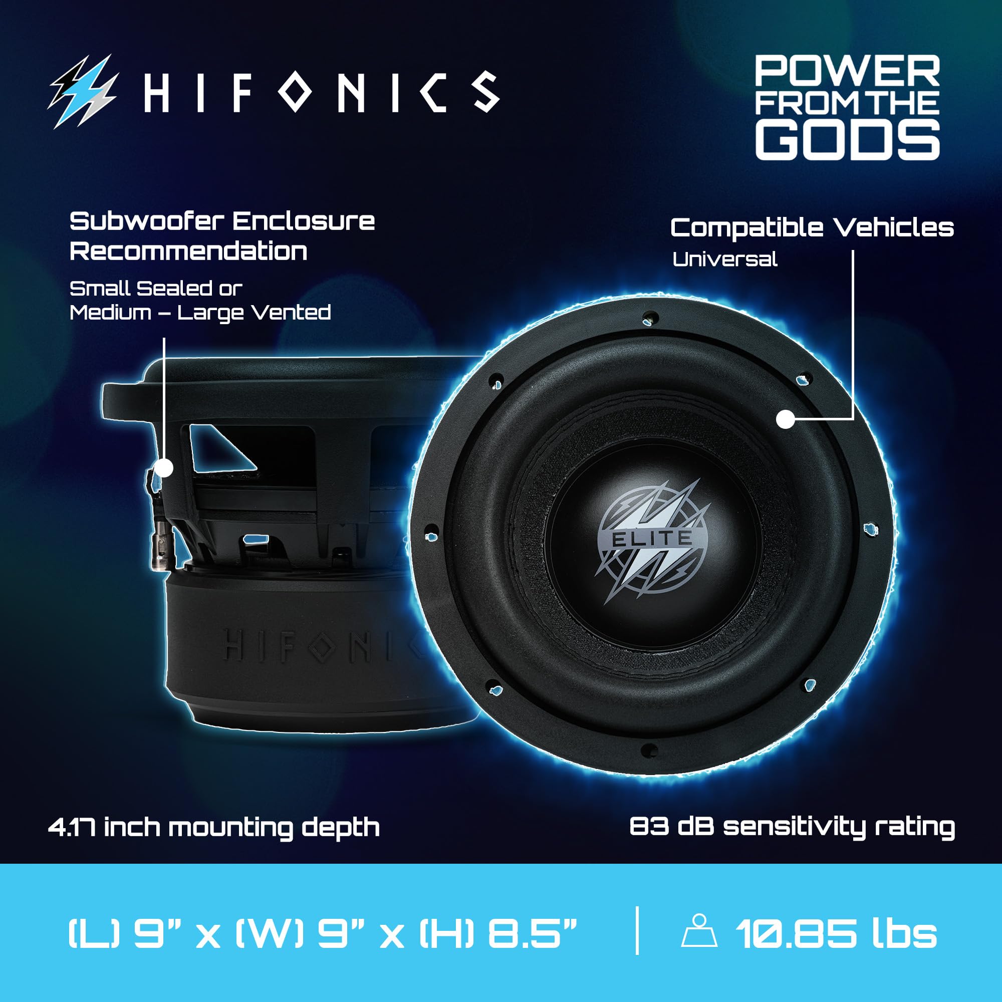 Hifonics 6.5 Inch Elite Car Mount Subwoofer with Dual 4 Ohm Voice Coil Speaker 600 Watt Peak Power Mobile Amplifier System, Black