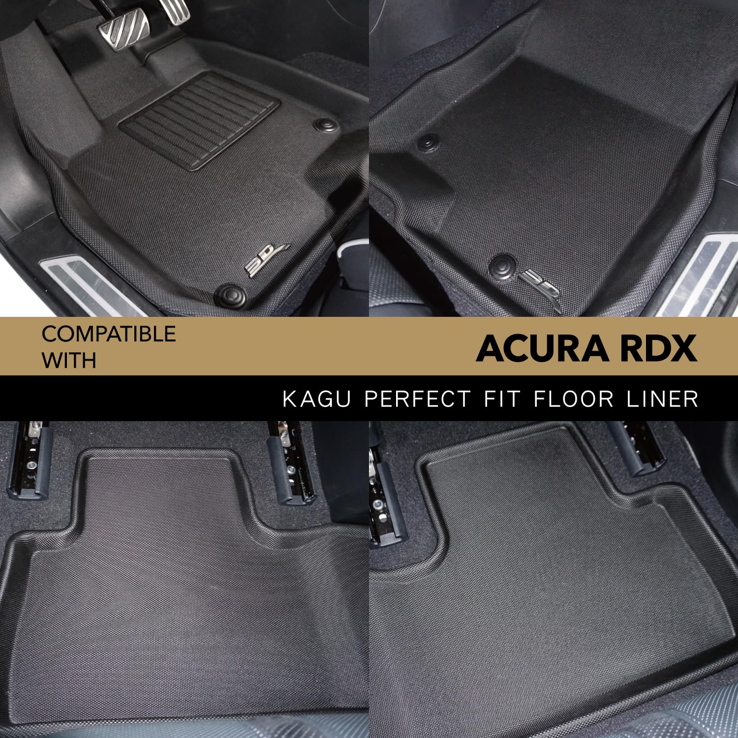 Kagu Floor Mat (Black) 3D MAXpider Custom Fit Compatible with Acura RDX 2019-2026 - Full Set