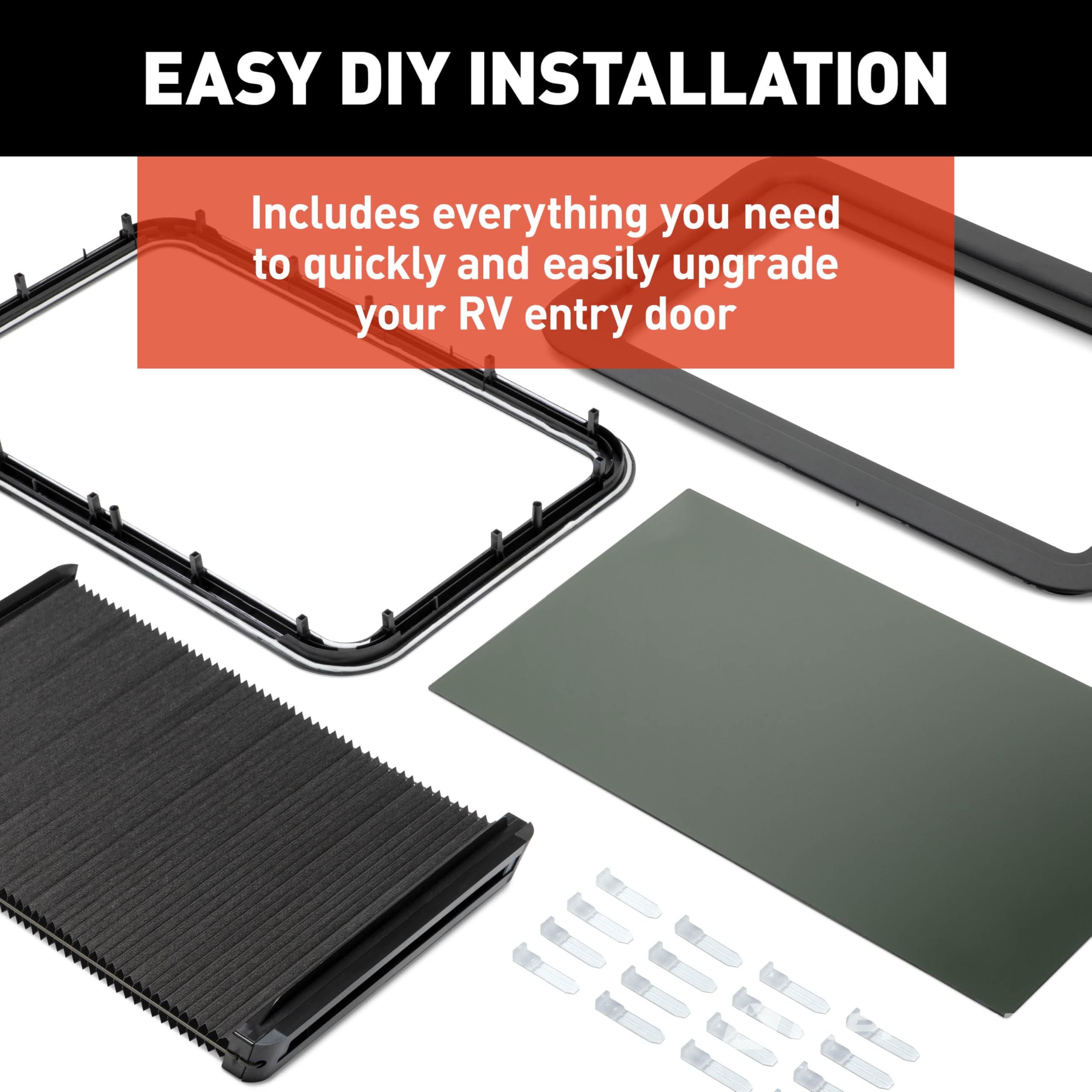 EcoCell Thin Shade Lippert Complete RV Window Kit for Entry Doors with Frame, Tinted Glass, Horizontal Blind, Sun-Blocking Protection, Easy Sliding Operation, Quick Installation - 2025009148