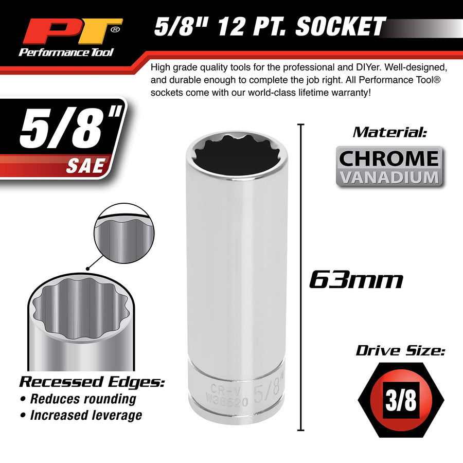 W38620 Performance Tool 12-Point Socket, 3/8-Inch Drive, 5/8