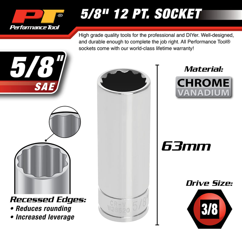 W38620 Performance Tool 12-Point Socket, 3/8-Inch Drive, 5/8