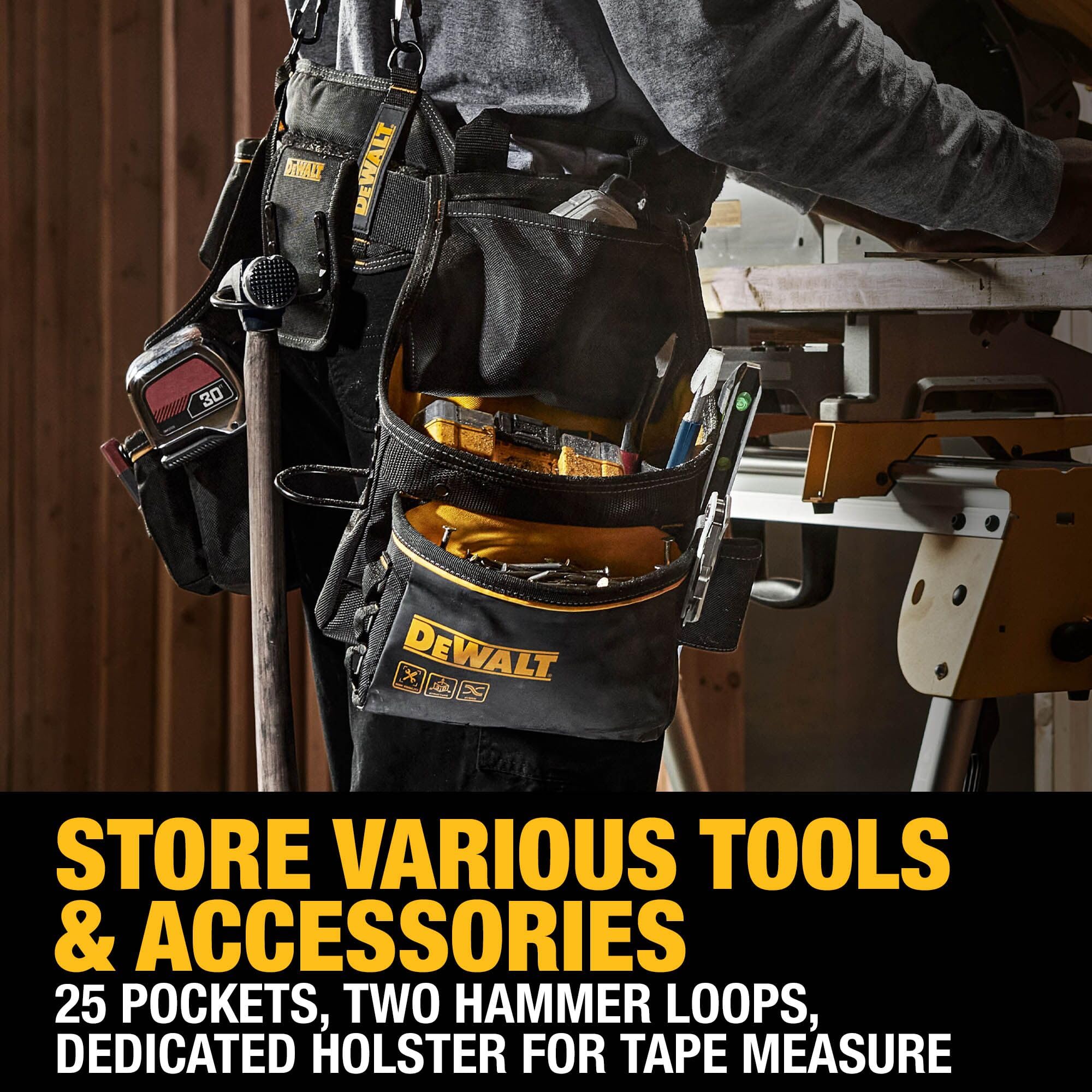 DEWALT Tool Belt Professional Organizer With Suspenders and 25 Pockets, Heavy Duty Construction (DWST540602)