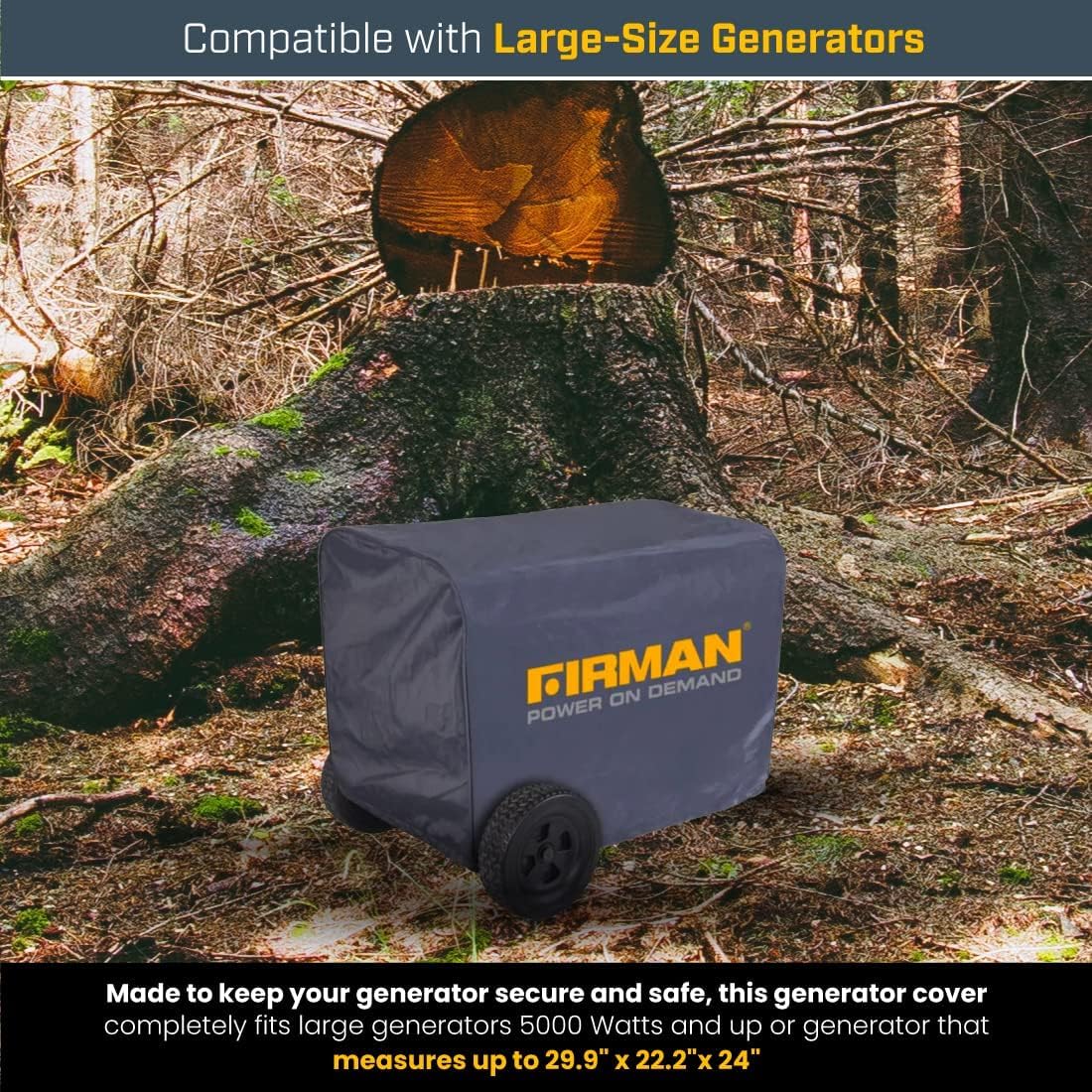 FIRMAN Large Portable Generator Cover 1009, Heavy Duty Waterproof Vinyl, Double Insulated Protection for Generators 5000 Watts and above, with Drawstring Closure and Secure Pull Cord