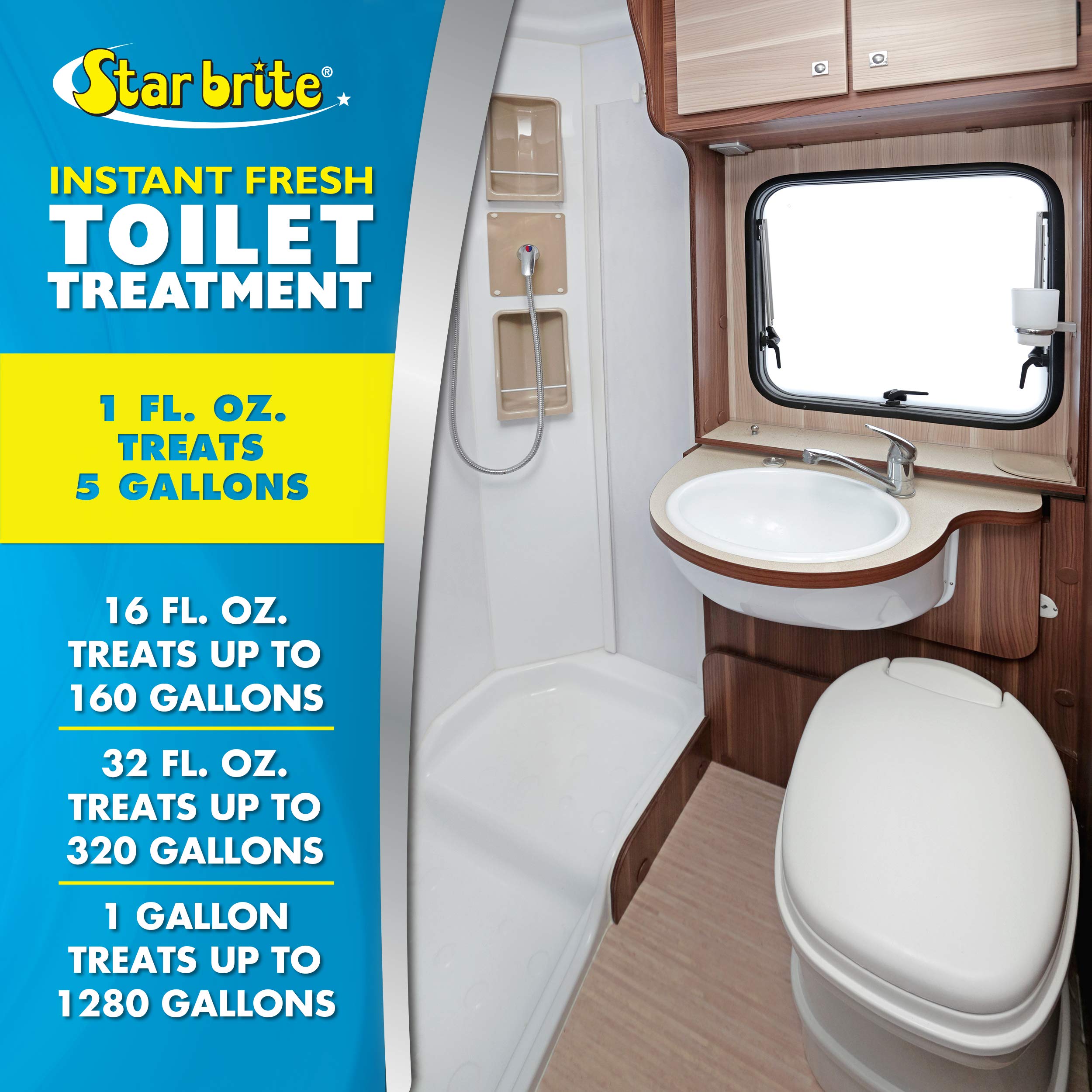 Instant Fresh STAR BRITE Toilet Treatment - Lemon Scent, Odor & Waste Control, 128oz (071701)