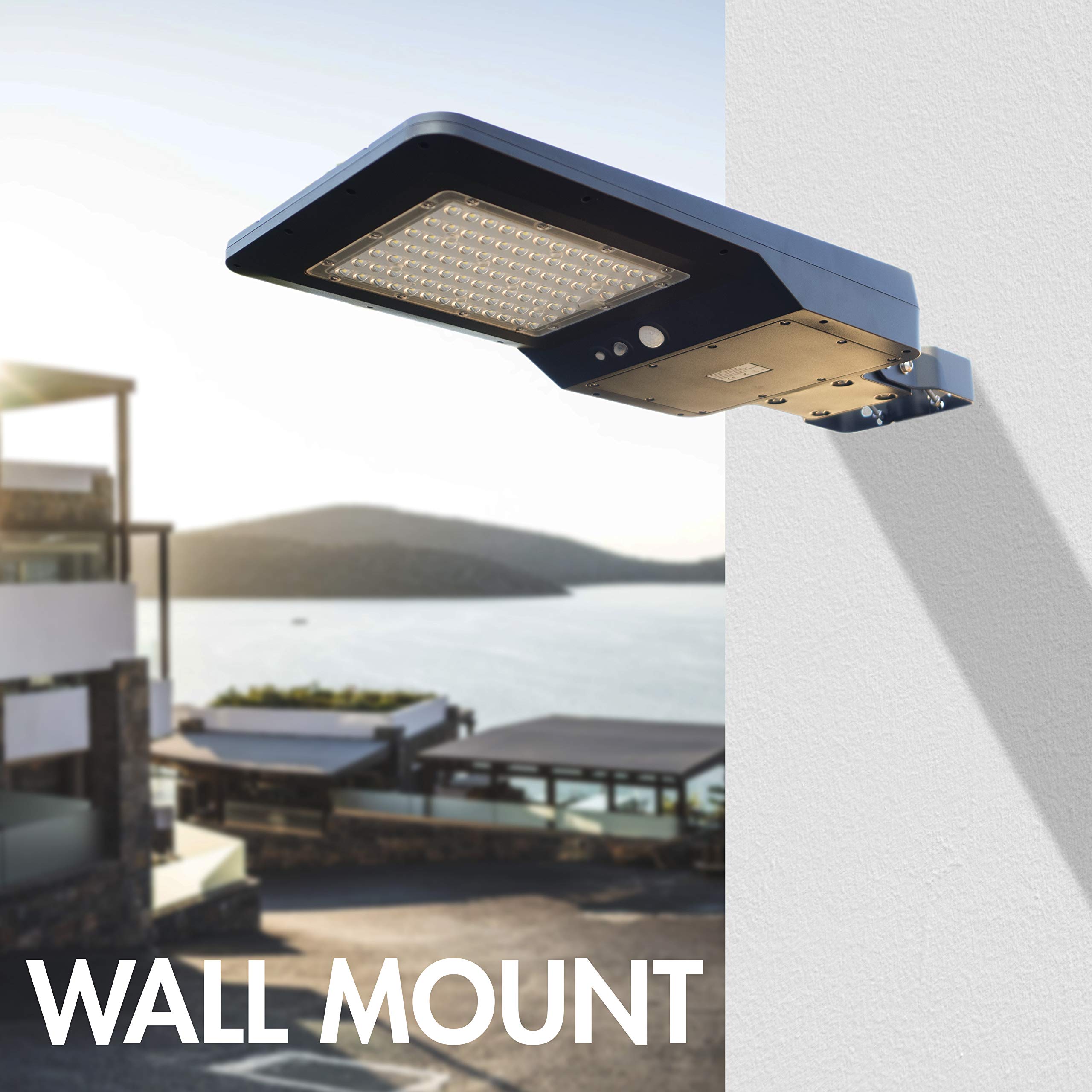 Wagan 4800 Lumens EL8592 LED Integrated Solar Powered Street Lamp Flood Light With Remote Motion Sensor Waterproof Weatherproof Dusk to Dawn LED Light for Outdoor Garden Yard Path Parking Lot