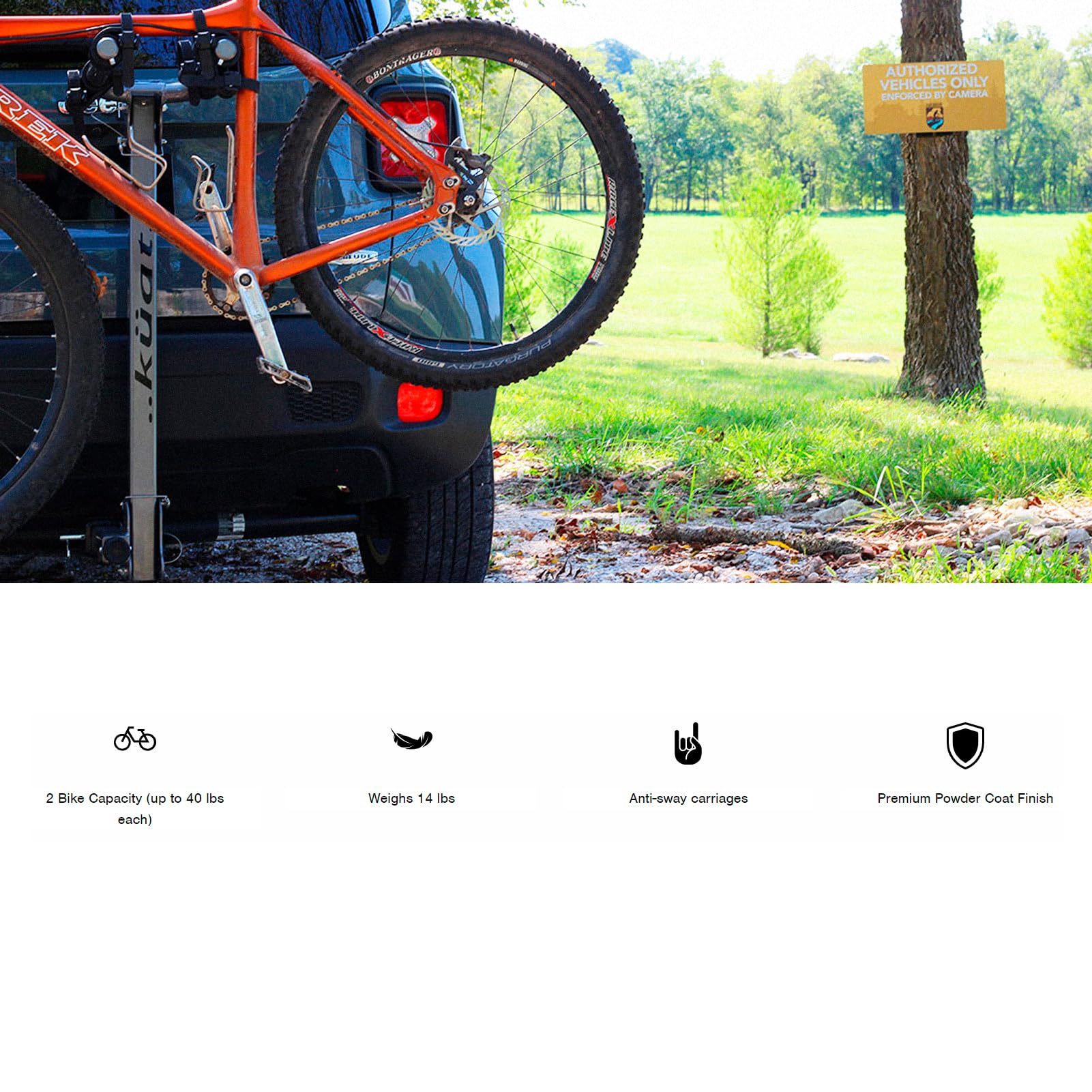 Hitch-Mounted KUAT Beta 1.25" Bike Rack | Durable Lightweight Aluminum Folding Tilting-Down Gray Bicycle Car Truck Transportation Hauling Rack | 2 Bike Capacity